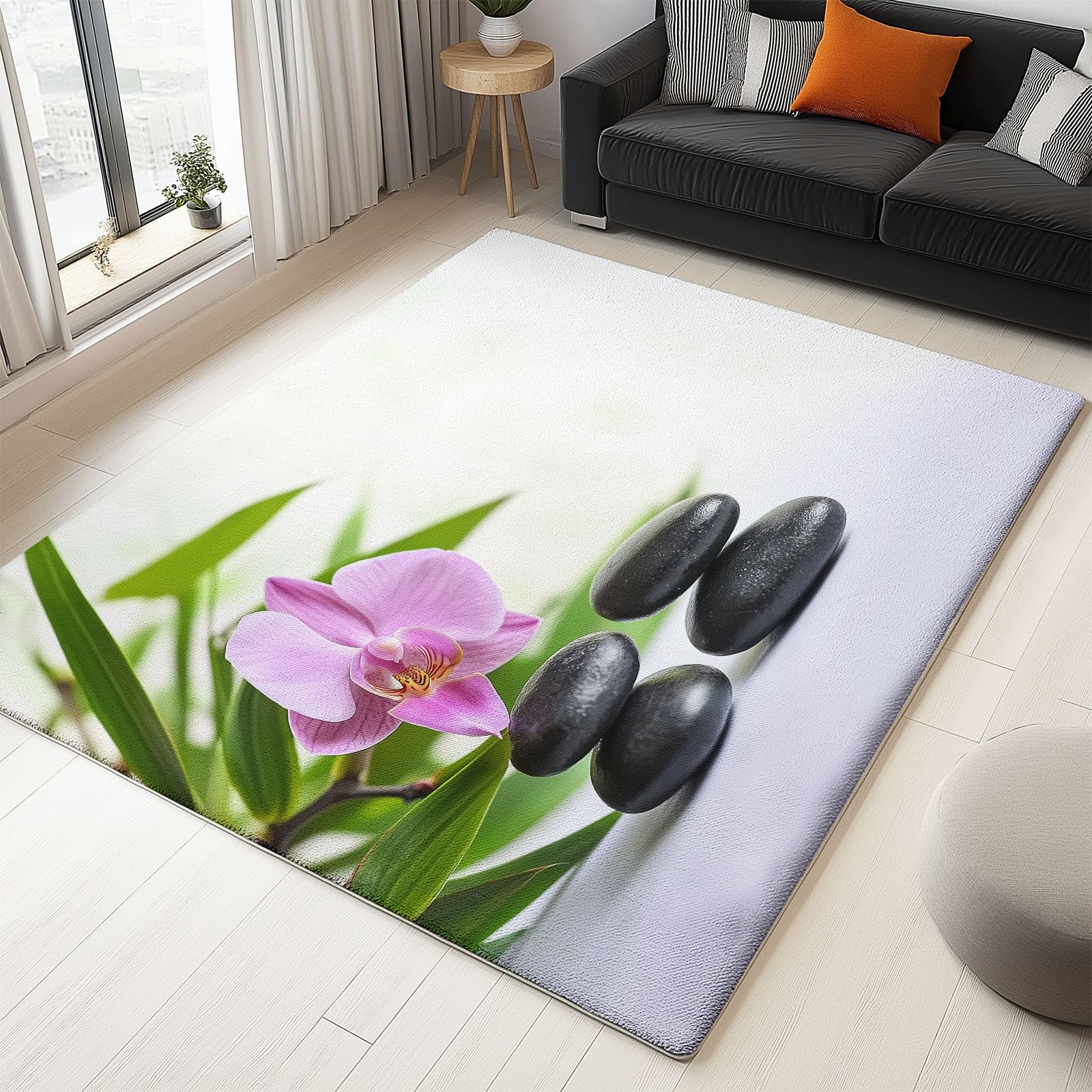 Générique Tapis Salon Orchidée Pierre De Méditation 80x150cm Tapis Grand Antidérapant Doux, Moquette Impression Lavables, Chambre Salon et Chambre d'enfants Tapis Déco