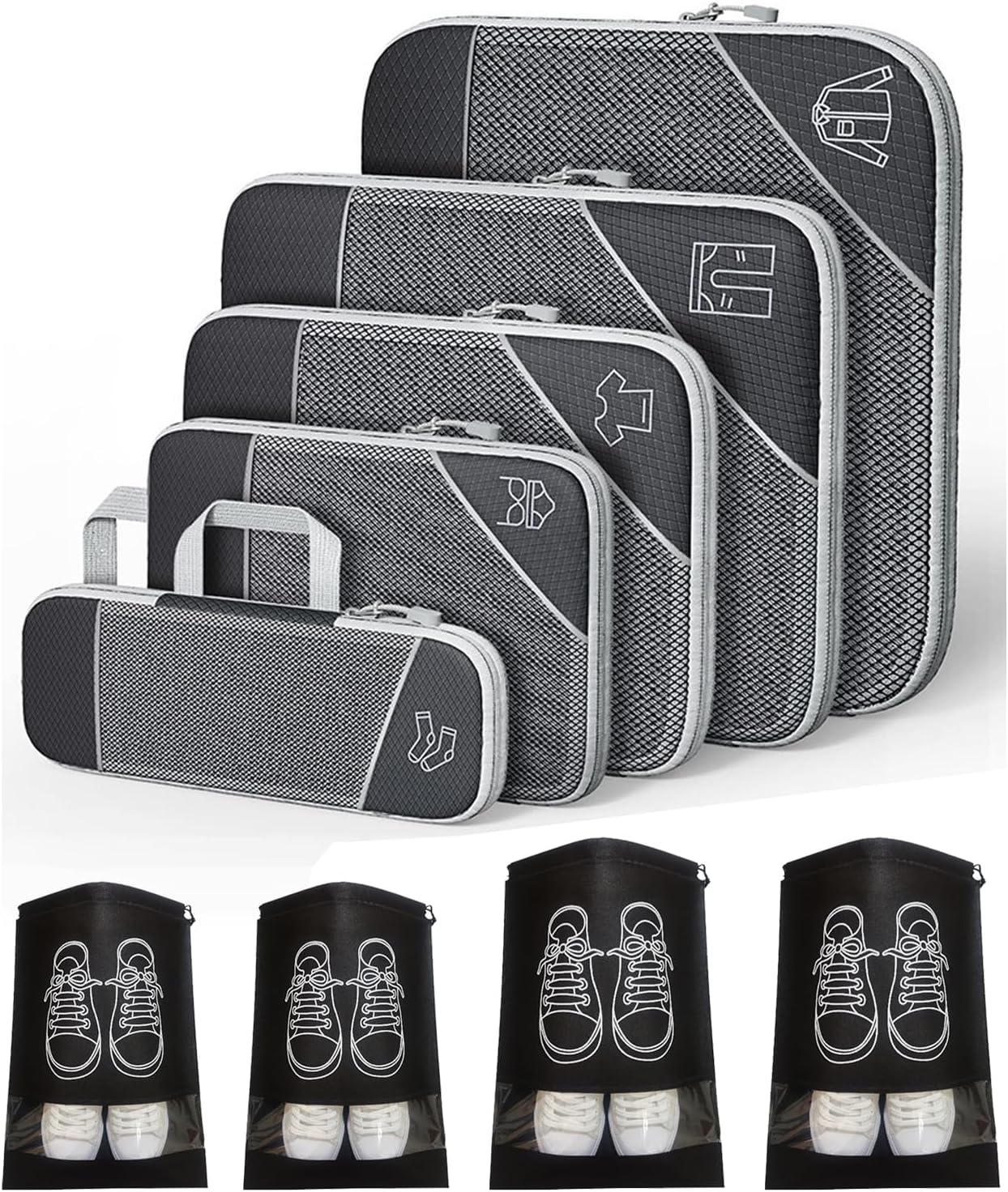 圧縮パッキングキューブ 6個セット トラベルパッキングオーガナイザー 旅行用キューブセット 旅行荷物オーガナイザー スーツケース用圧