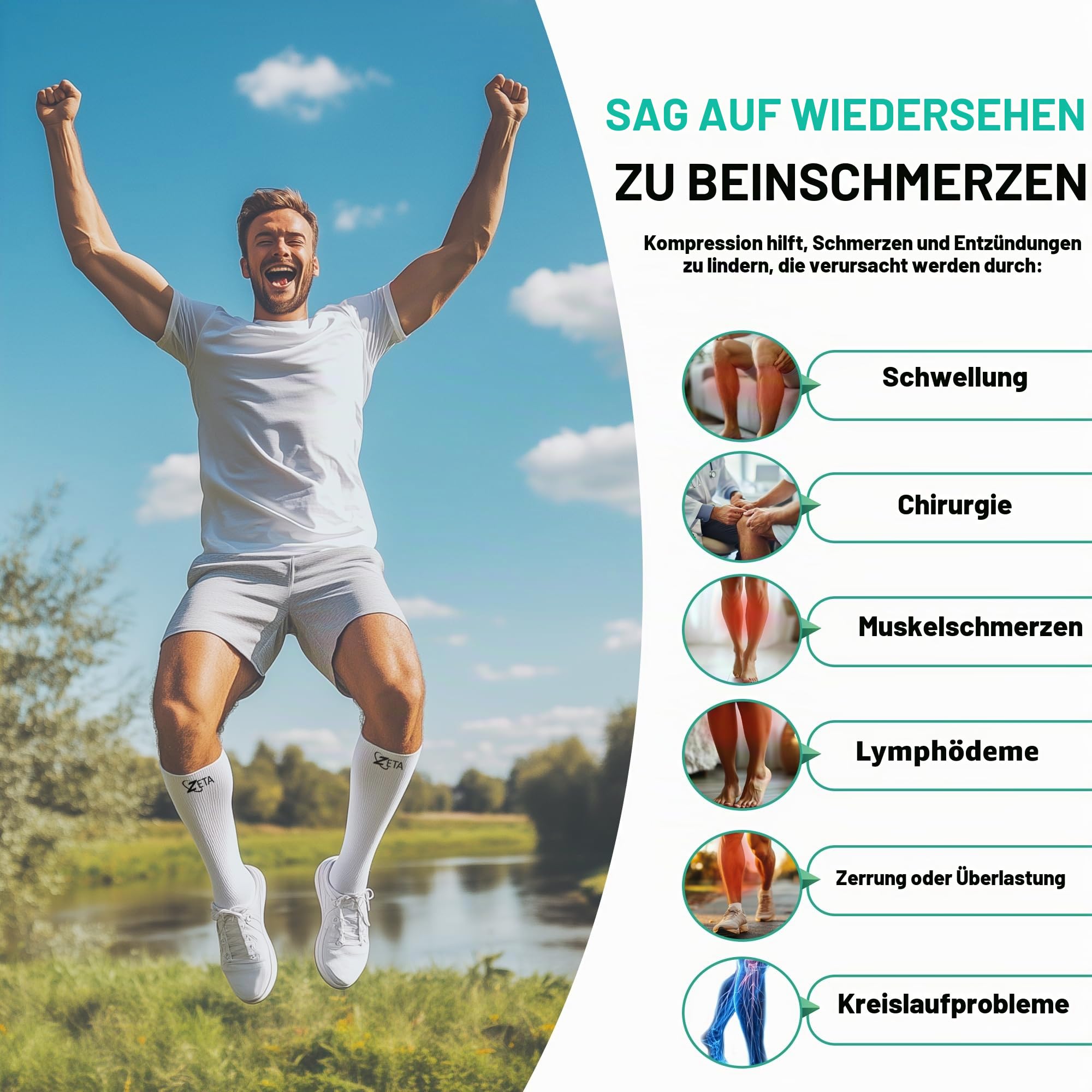 Zeta Wear Kompressionsstrümpfe dicke Waden, Wadenhülle, beruhigende bequeme Gradientenunterstützung, verhindert Schwellungen, Schmerzen, Ödeme, DVT, große Manschetten (3XL, Schwarz)