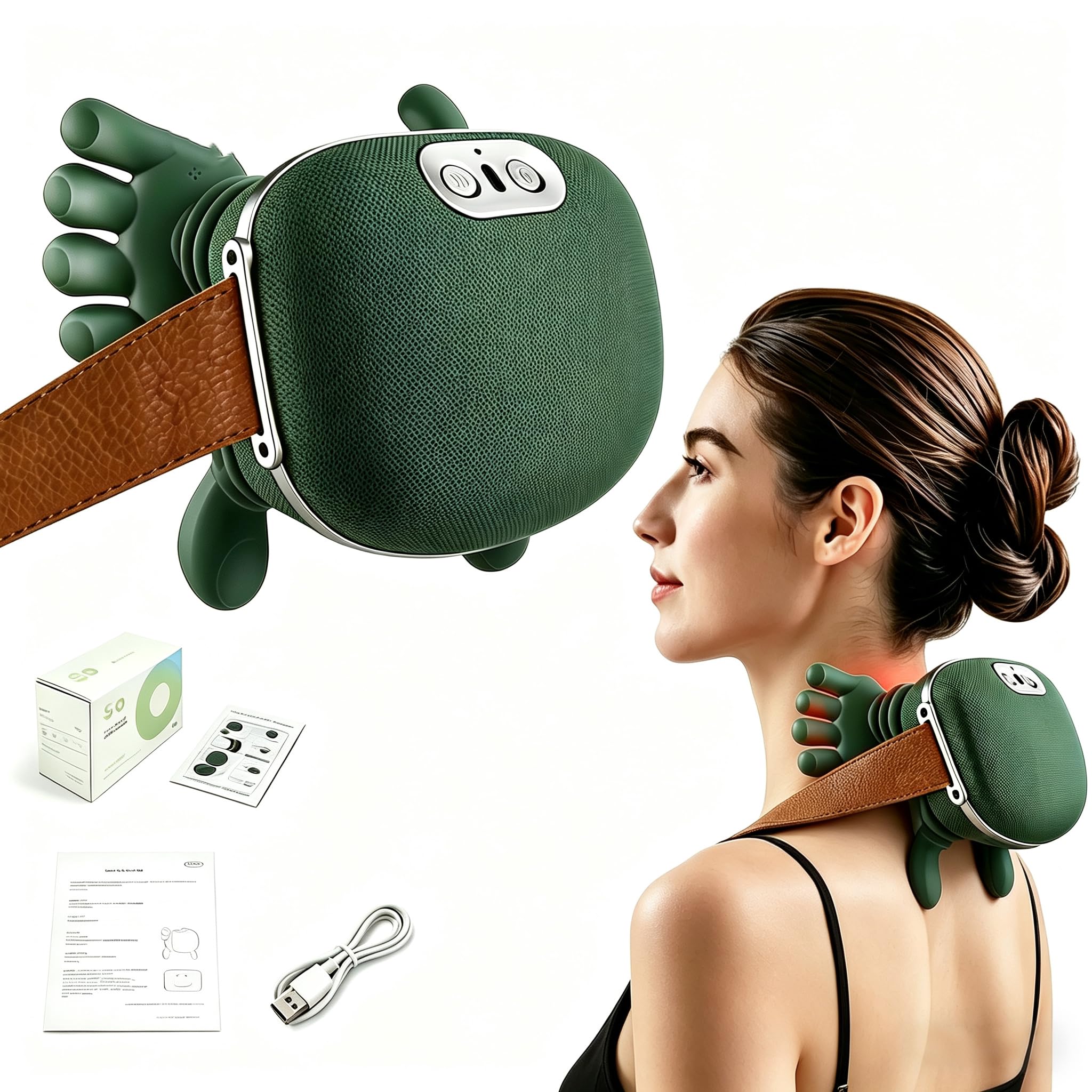 dybyss Bionic Hand Neck and Shoulder Massager with Heat, Shiatsu Kneading Trapezius Muscle Massager, Cordless Portable Full Body Massage Device, Gift
