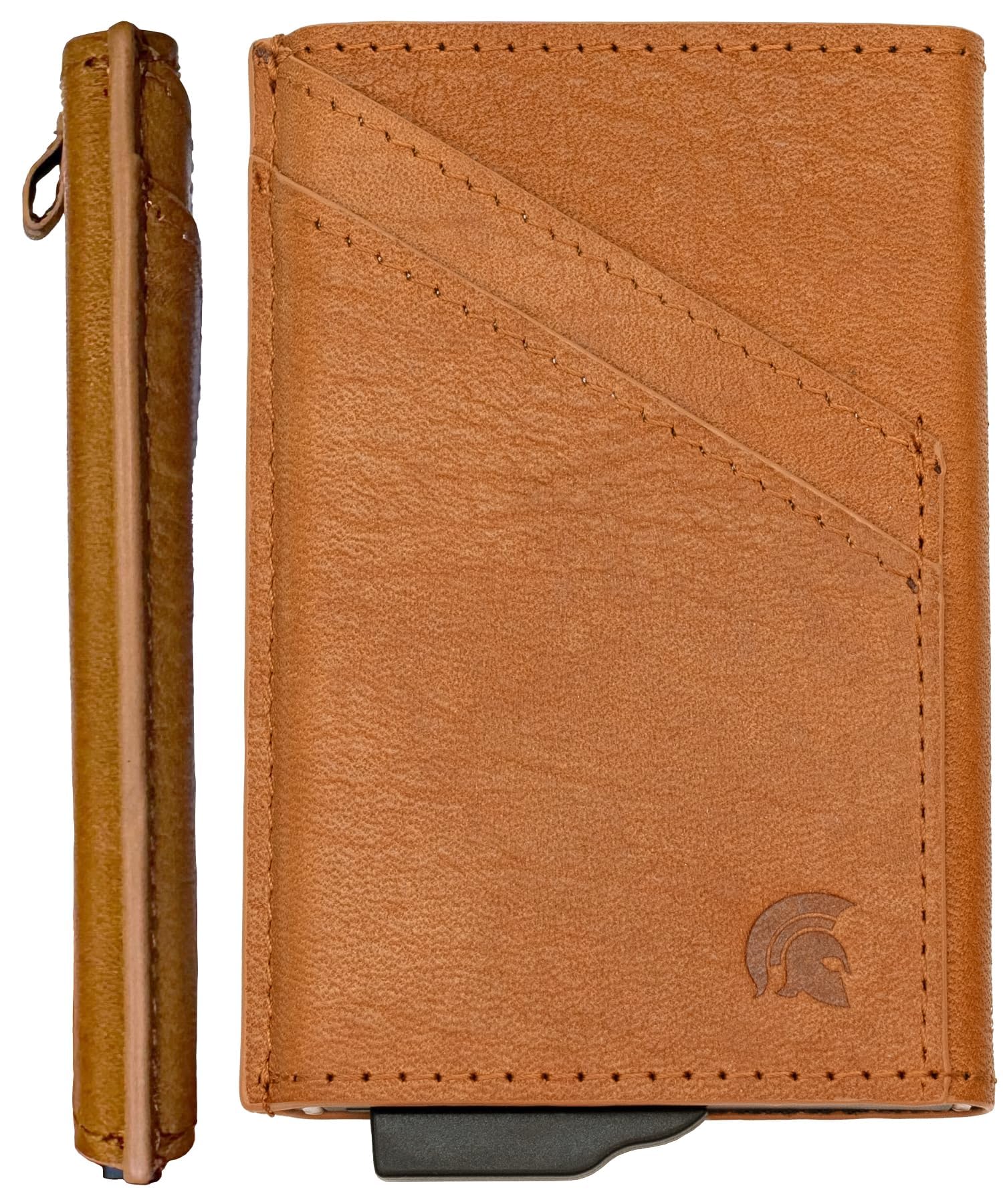POWR Card Holder Wallet - Light Brown Vegan Leather RFID Minimalist Wallet Credit Card Holders for Men