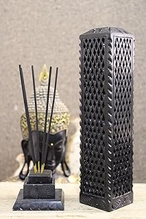 Handmade Black Soapstone Incense Stick Tower Holder | Marble Incense Stick Tower Burner Holder Spa Aromatherapy Home Office Fragrance Accessories Home Office Decor - (11 X 3 Inches)