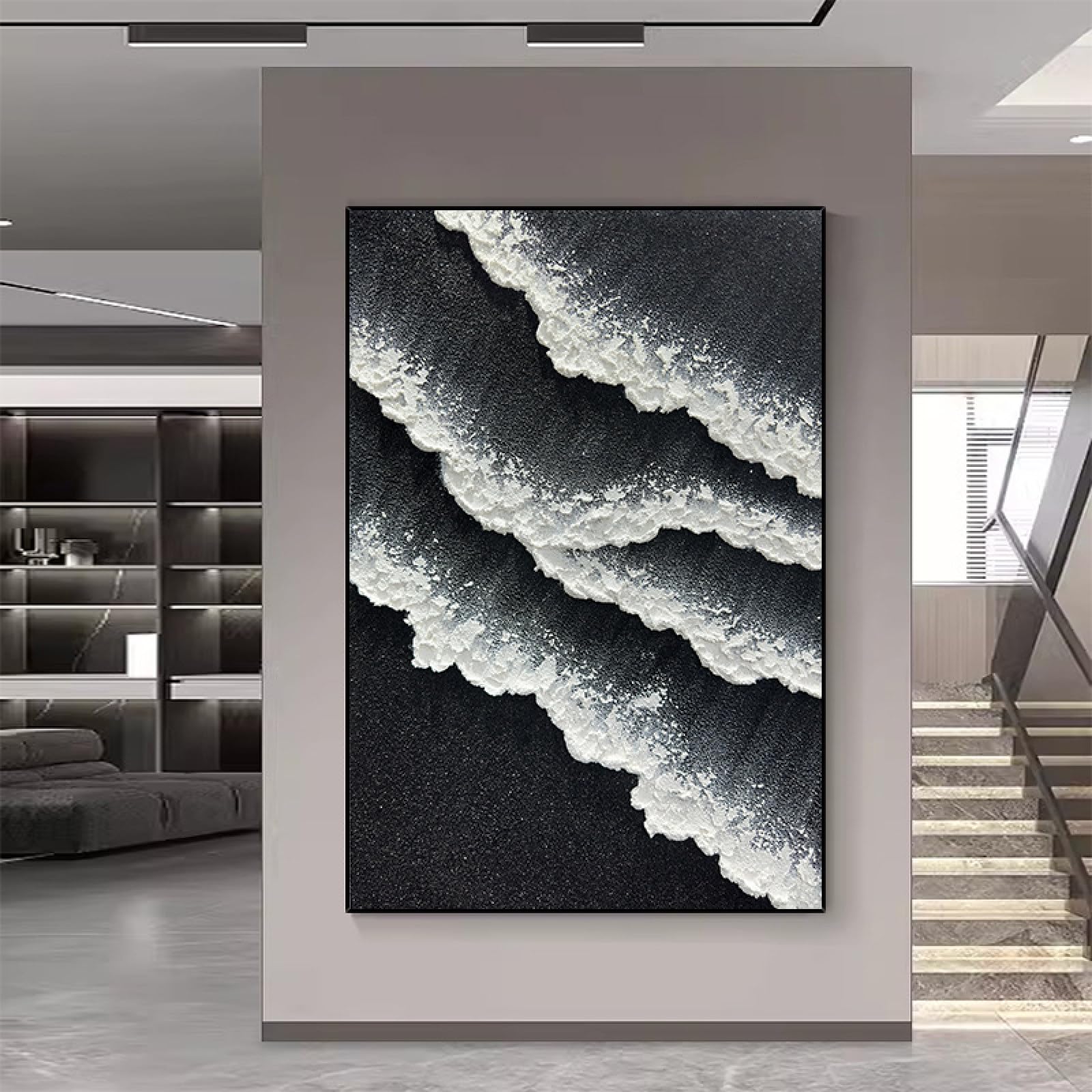 Tableau vagues noir et blanc pour déco chambre moderne cocooning