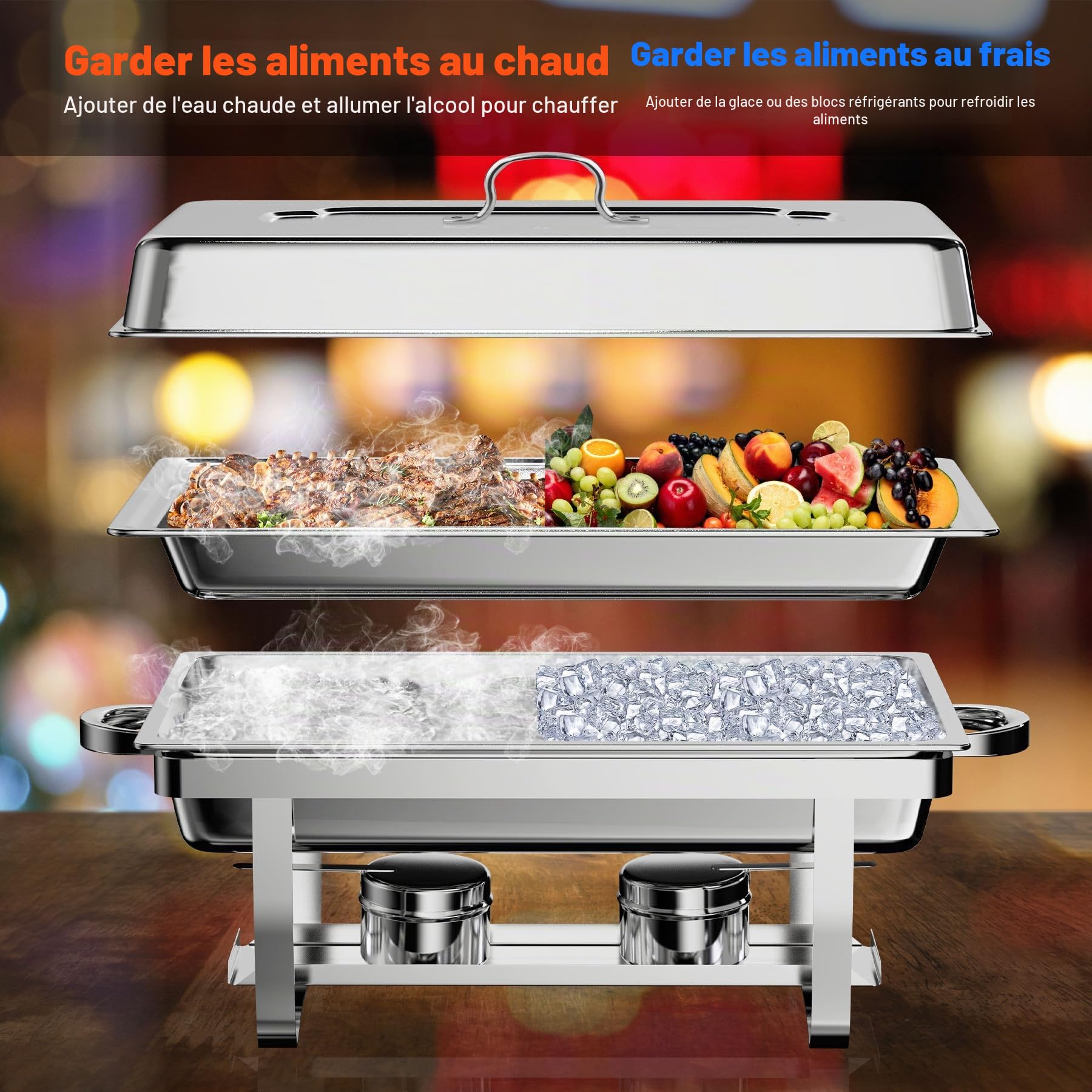 NArra Lot de 2 Plats à réchaud pour Buffet, 9 L, en Acier Inoxydable, avec bacs à Nourriture Demi-Taille, Chauffe-Plats Pliables pour fêtes, Mariages, dîners, buffets