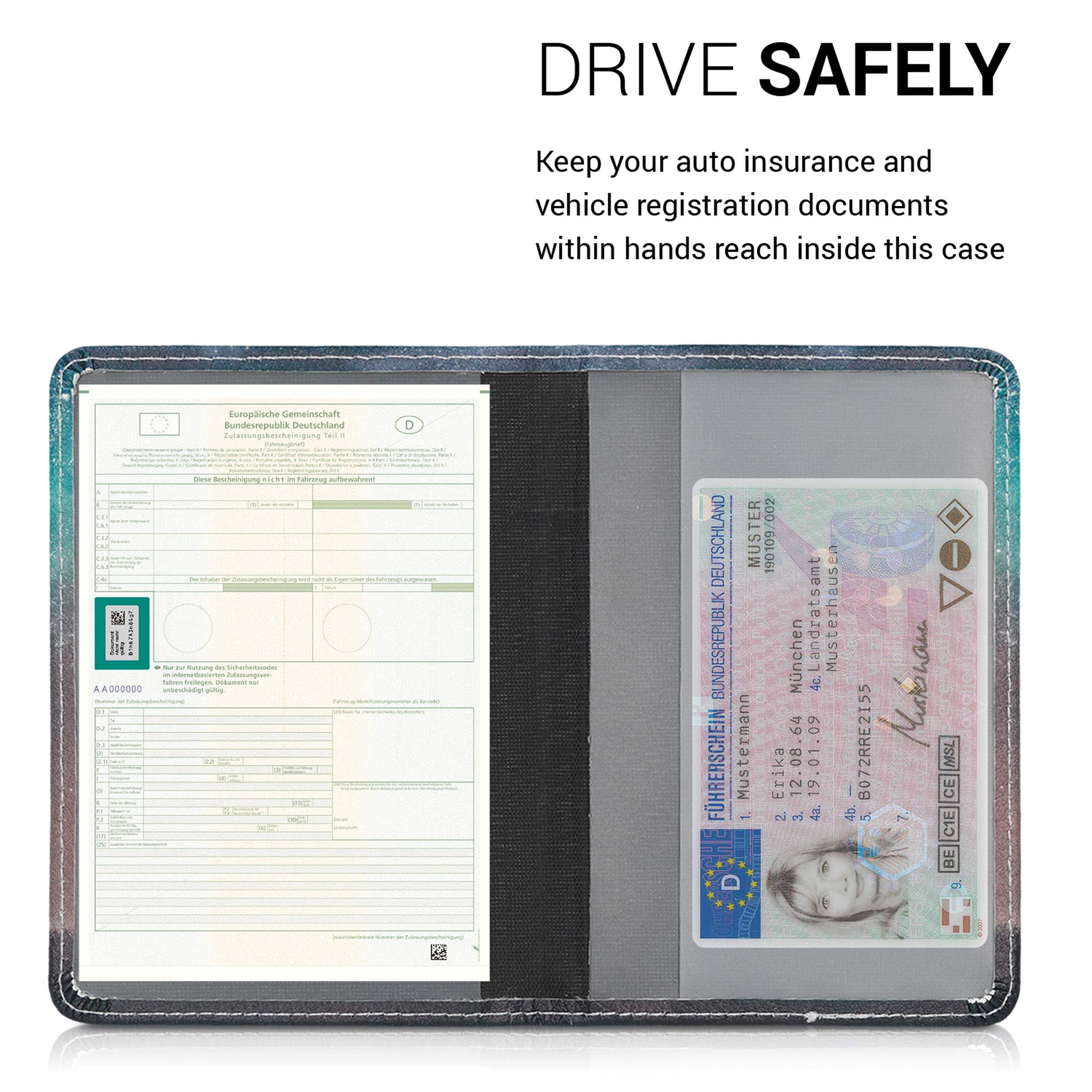 kwmobile Etui na dowód rejestracyjny pojazdu z przegródkami na karty - sztuczna skóra etui torebka certyfikat dopuszczenia - Don't Touch My Car biały czarny, niebieski, szary, czarny.