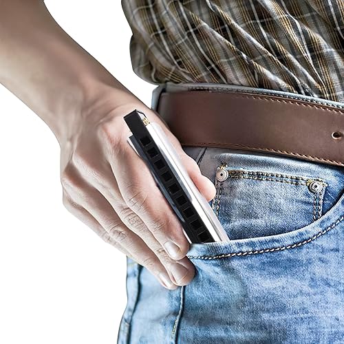 Miniatura 6 de UPINS Armónica, 4 piezas clave de C 10 agujeros 10 tonos titanio color armónica con estuche para principiantes (oro, plata)