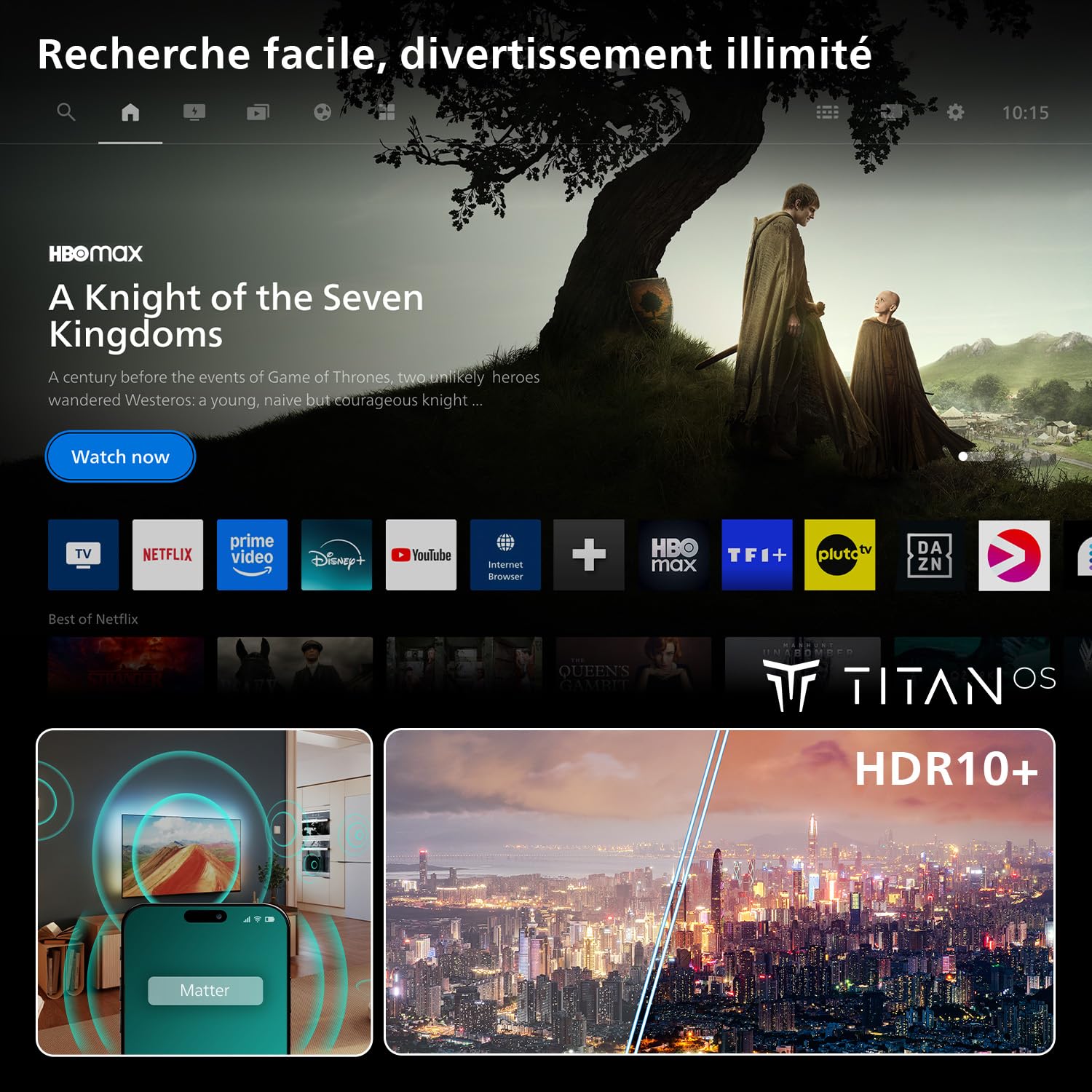 PHILIPS 75PQS7801/12 téléviseur Intelligent 4K LED Ambilight, 75 Pouces, Pixel Precise Ultra HD, Titan OS, Son Dolby Atmos
