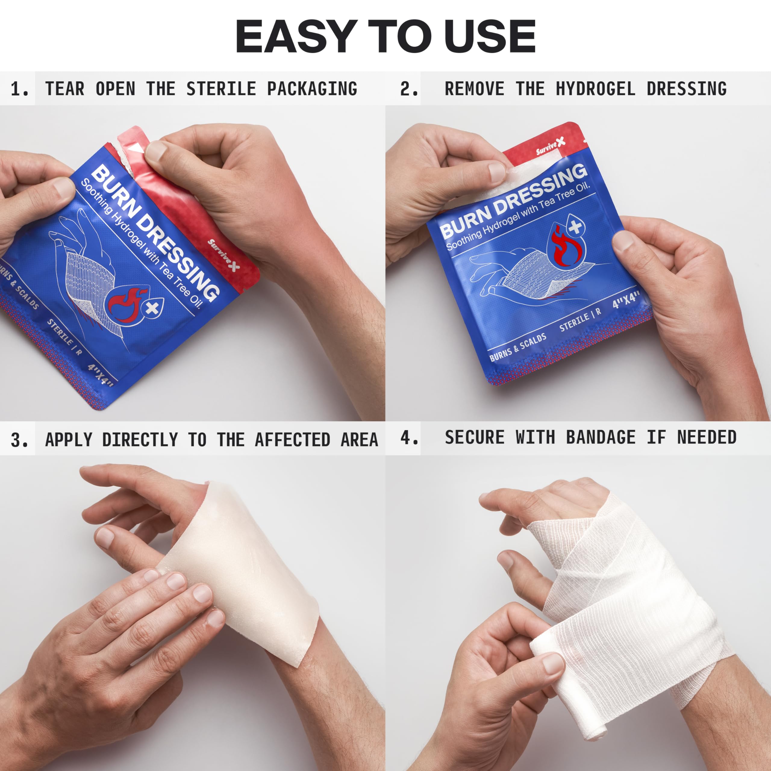 SurviveX Hydrogel Burn Dressings - First Aid Burn Care Pads, 5-Pack — Amazon image 5