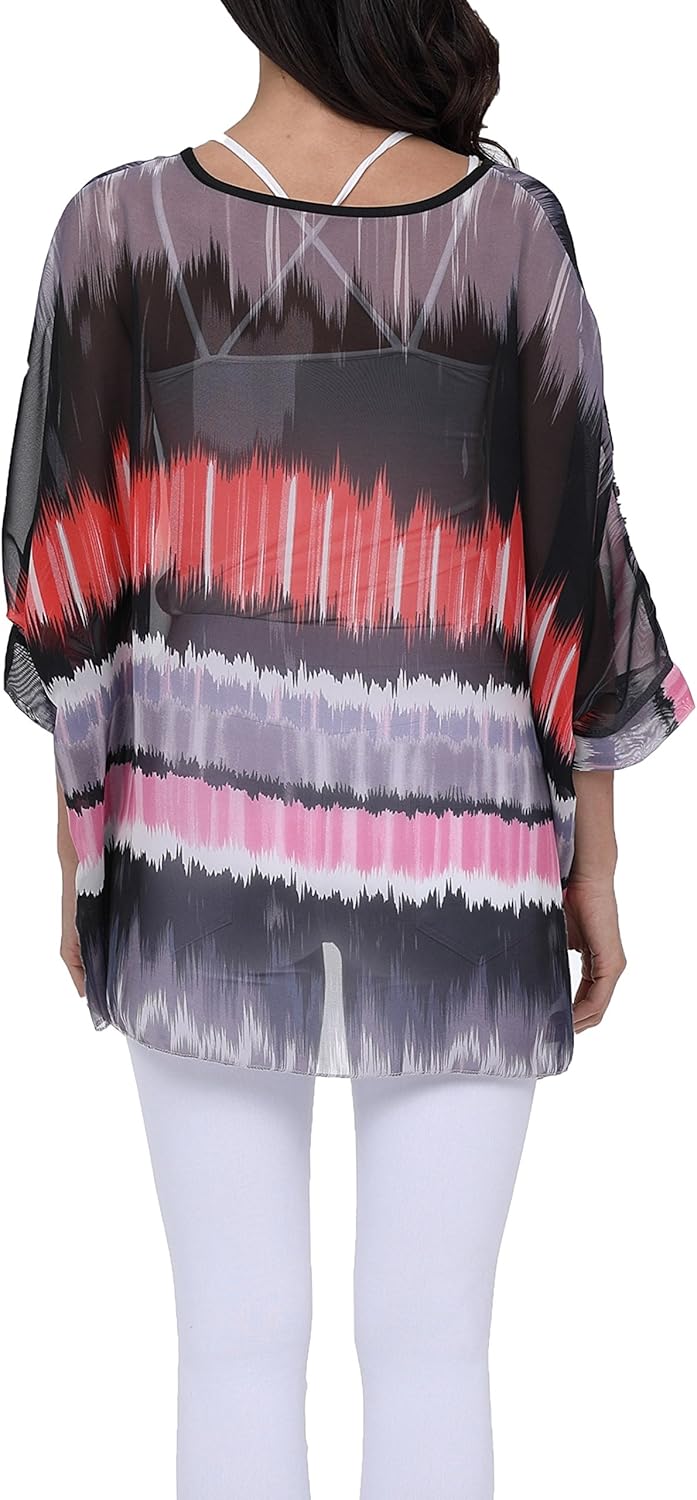 Plus Size Floral Chiffon Batwing Sleeve Tunic Blouse Boho Off-Shoulder Beach Cover Up Loose Summer Tops for Women - Image 5