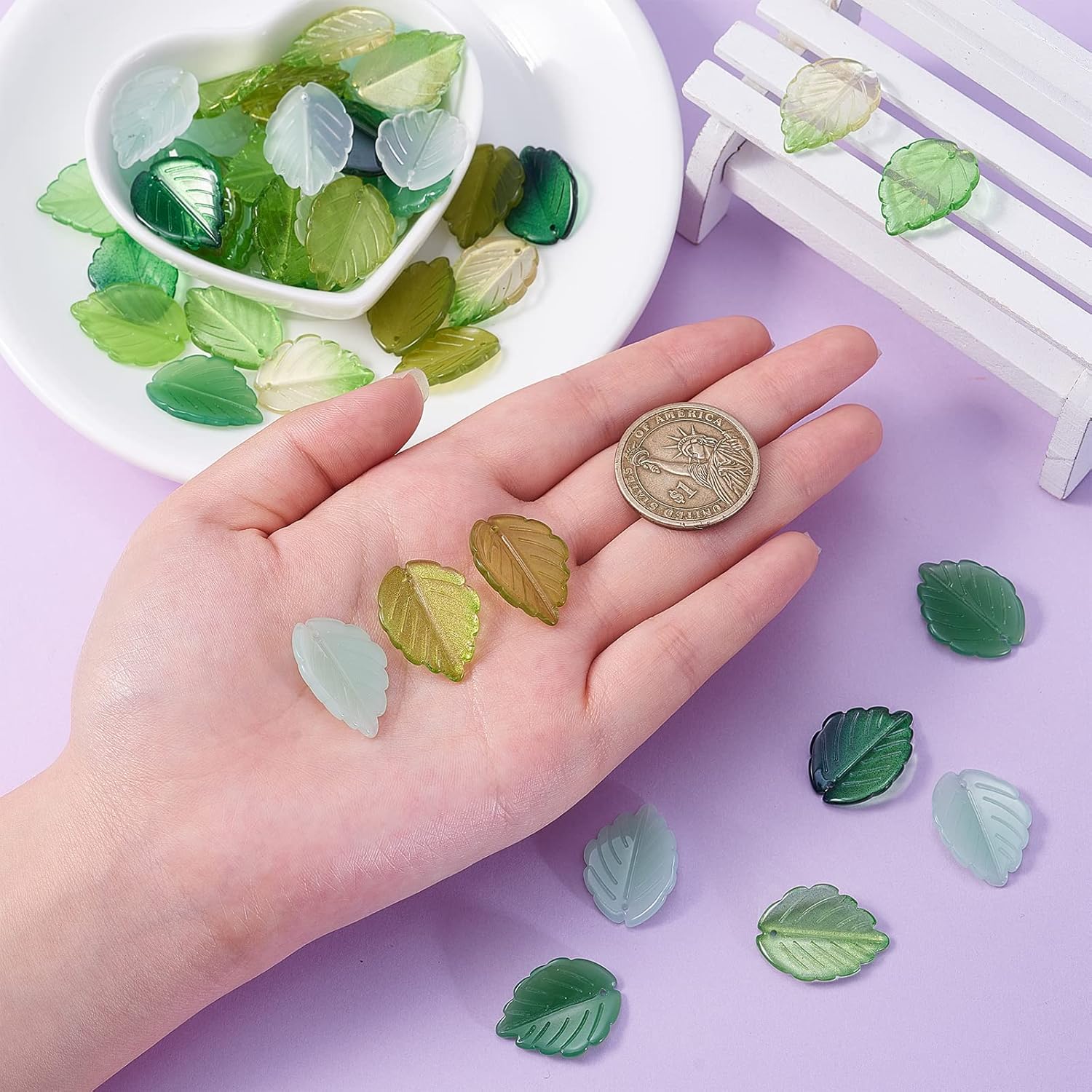 LiQunSweet 90 Pcs 9 Colors Crystal Glass Green Gold Leaf Charm Assorted for Necklace Bracelet Earrings Jewelry Making DIY Accessories - 24mm - Image 3