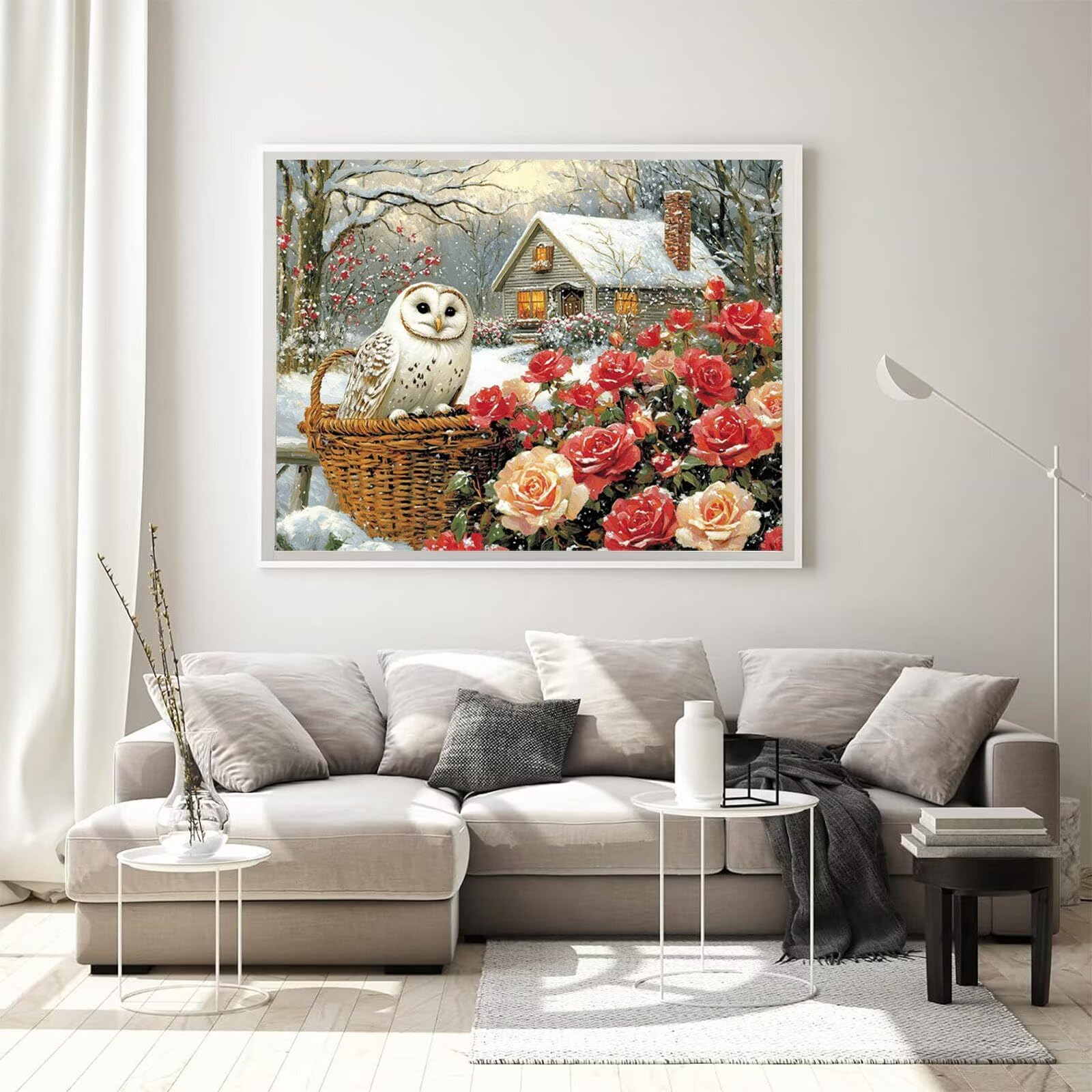 Malarstwo diamentowe, sowa, kwiaty, dla dorosłych, okrągły obraz diamentowy, obraz 5D, zestaw do majsterkowania, zestaw do majsterkowania, kreatywny zestaw dla dorosłych, kryształowa sztuka, dekoracja