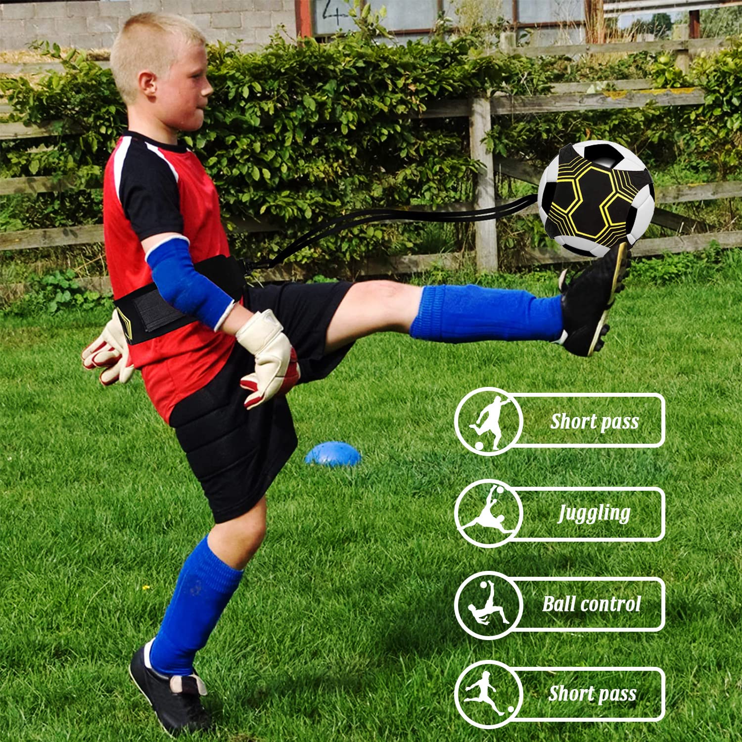 Favuit Trainer da Calcio, Cintura da Allenamento da Calcio Regolabile Banda Elastica per L’Allenamento Individuale Bambini Adulti Soccer Bungee Trainer per Pallone da Calcio di Taglia 3 4 5