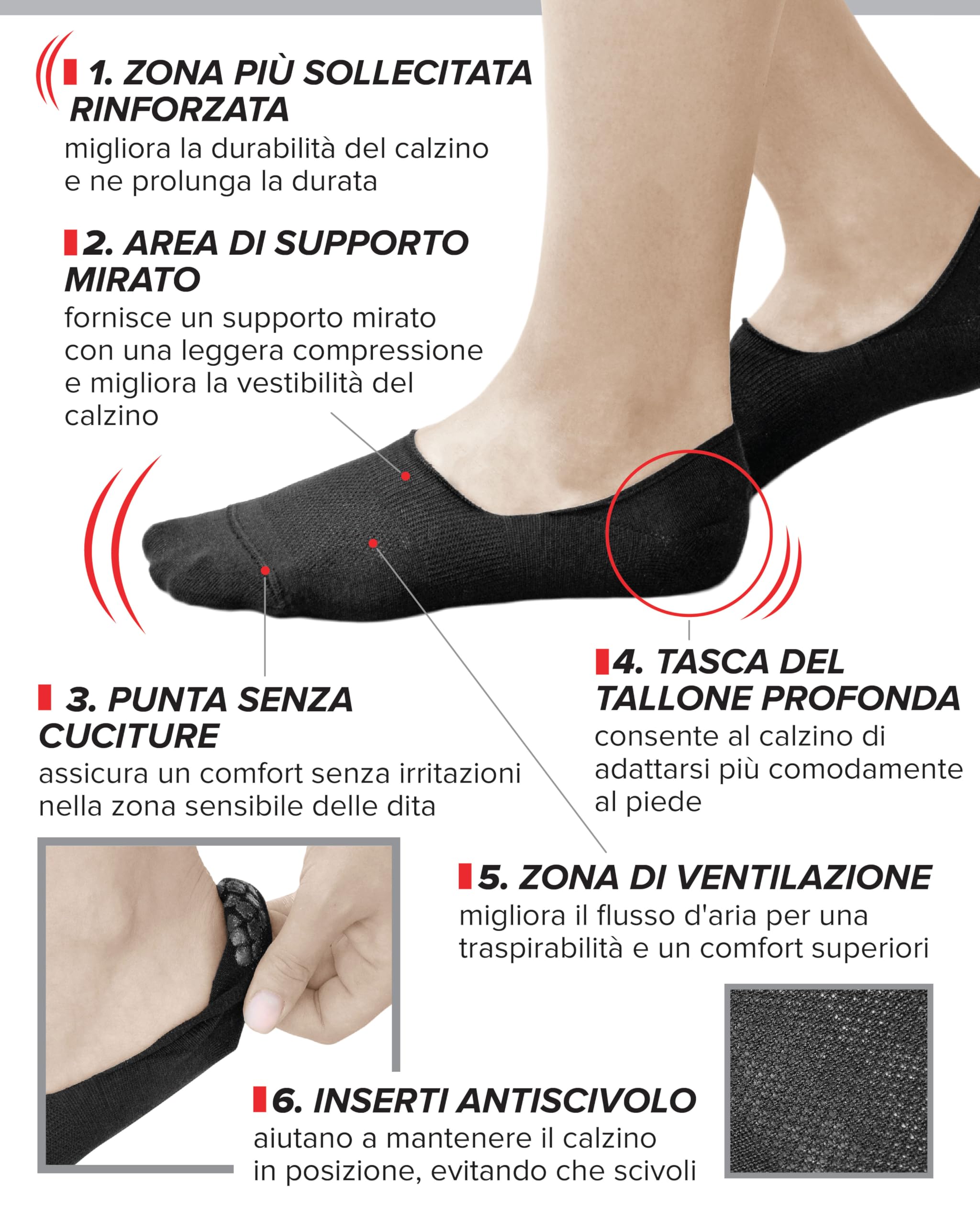 vitsocks Calzini Invisibili Fantasmini Traspiranti Donna (4 PAIA) 98% Cotone Morbido