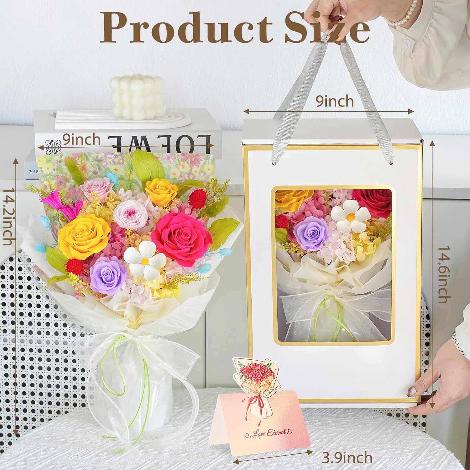 Flowers for Delivery Dopamine Mixed Colors Roses Preserved Flowers Bouquet with Gift Box, Mothers Day Gifts for Mom, Birthday Day Gifts for Women, Wife, Her, Grandma on Valentines Anniversary Proposal