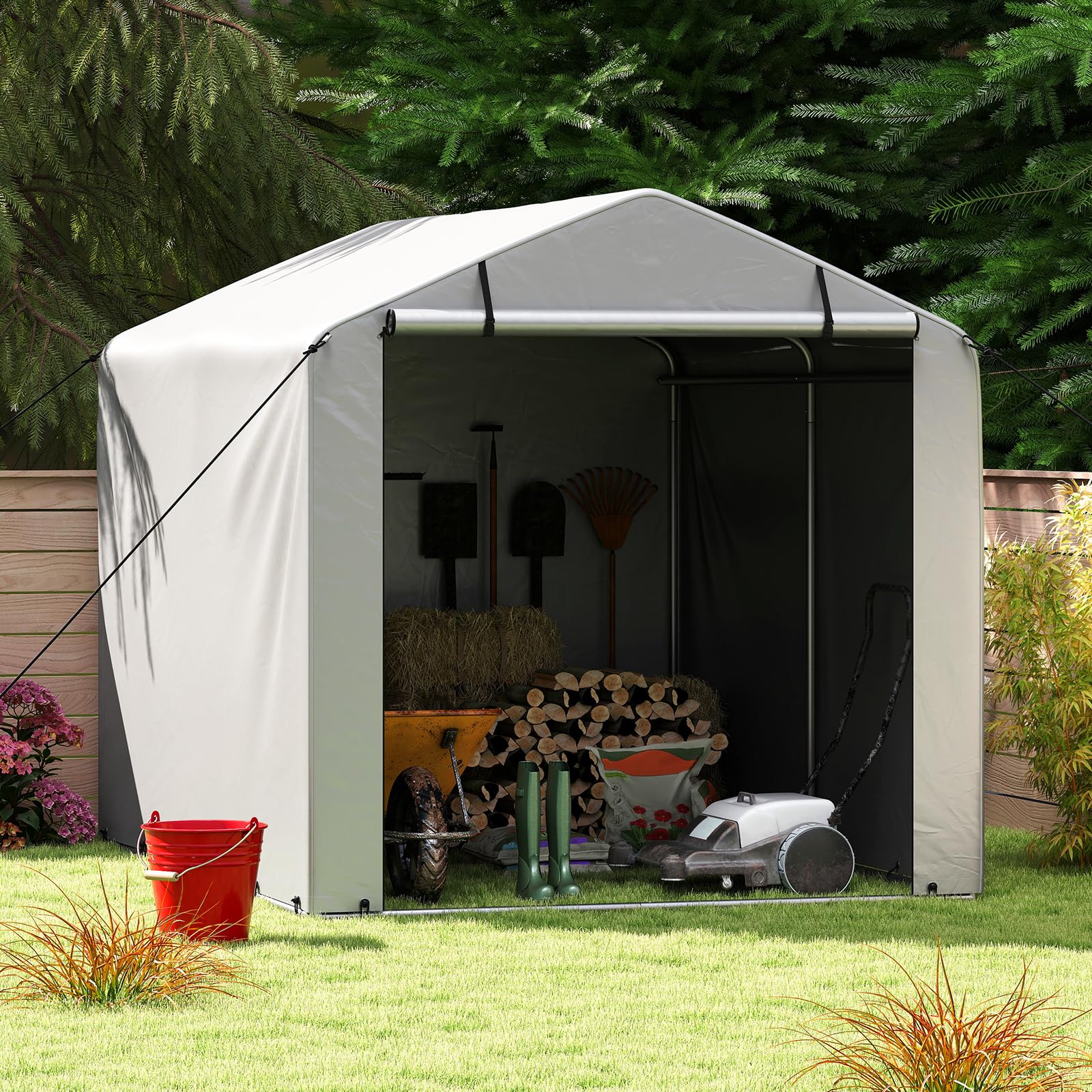 GYMAX Abri pour Motos, Vélos, Outils, Abri Extérieur Jardin Imperméable avec Porte Enroulable à Fermeture Éclair, Tente de Garage Protection,160x218x164CM