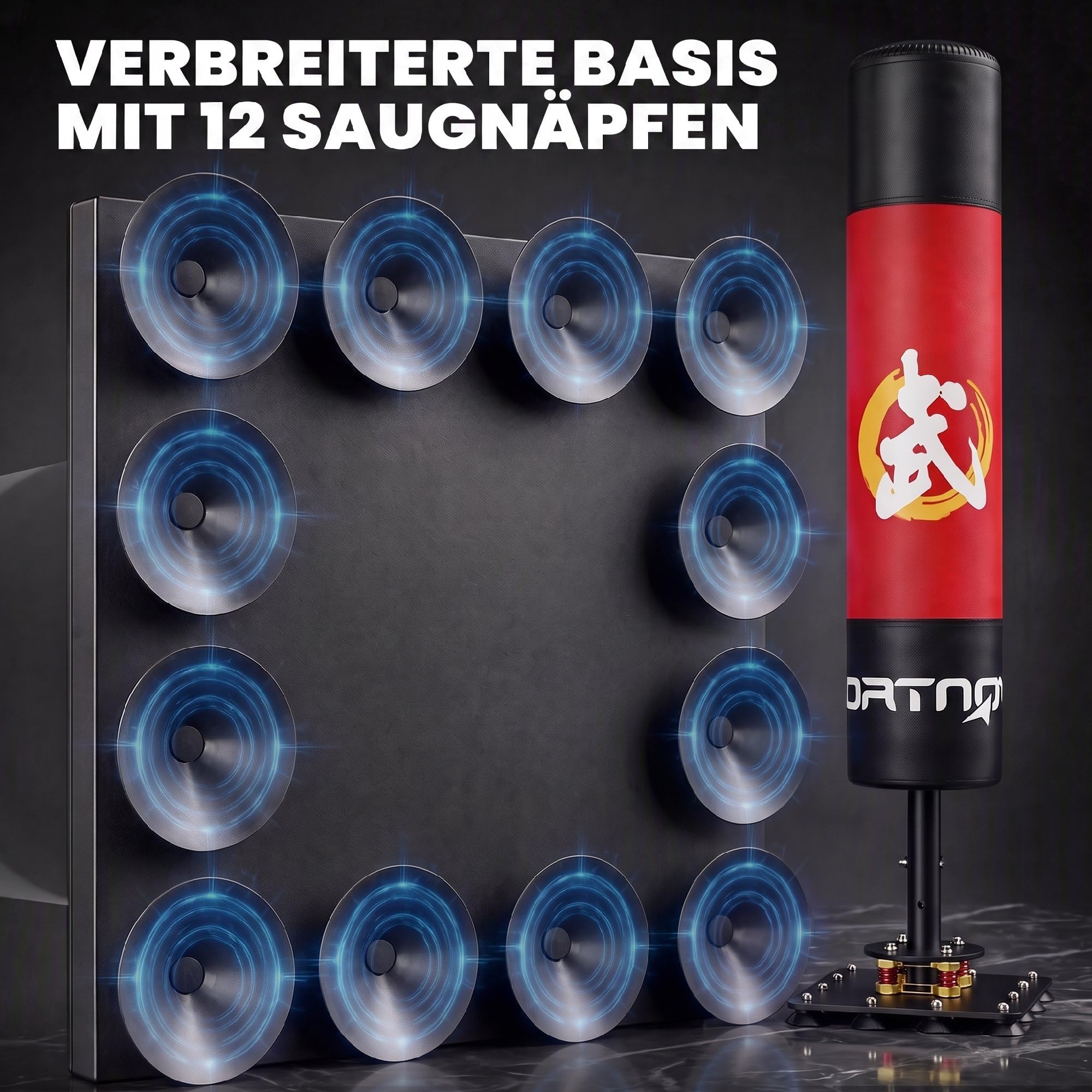 SPORTNOW Sacco da Boxe Autoportante per Adulti, 156 cm, Robusto, con 12 Ventose e Ammortizzatore, per Kickboxing, MMA, Muay Thai e Allenamento in Casa