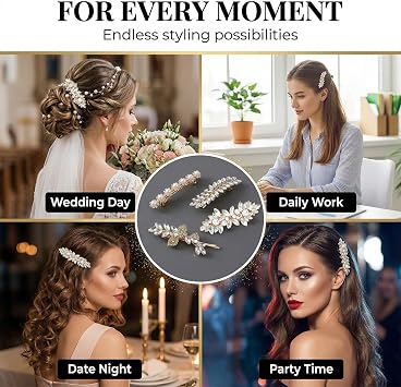 4 pcs sparkling rhinestone hair clips, gold hair accessories, elegant barrettes for bridal, wedding, party, everyday wear (gold)
