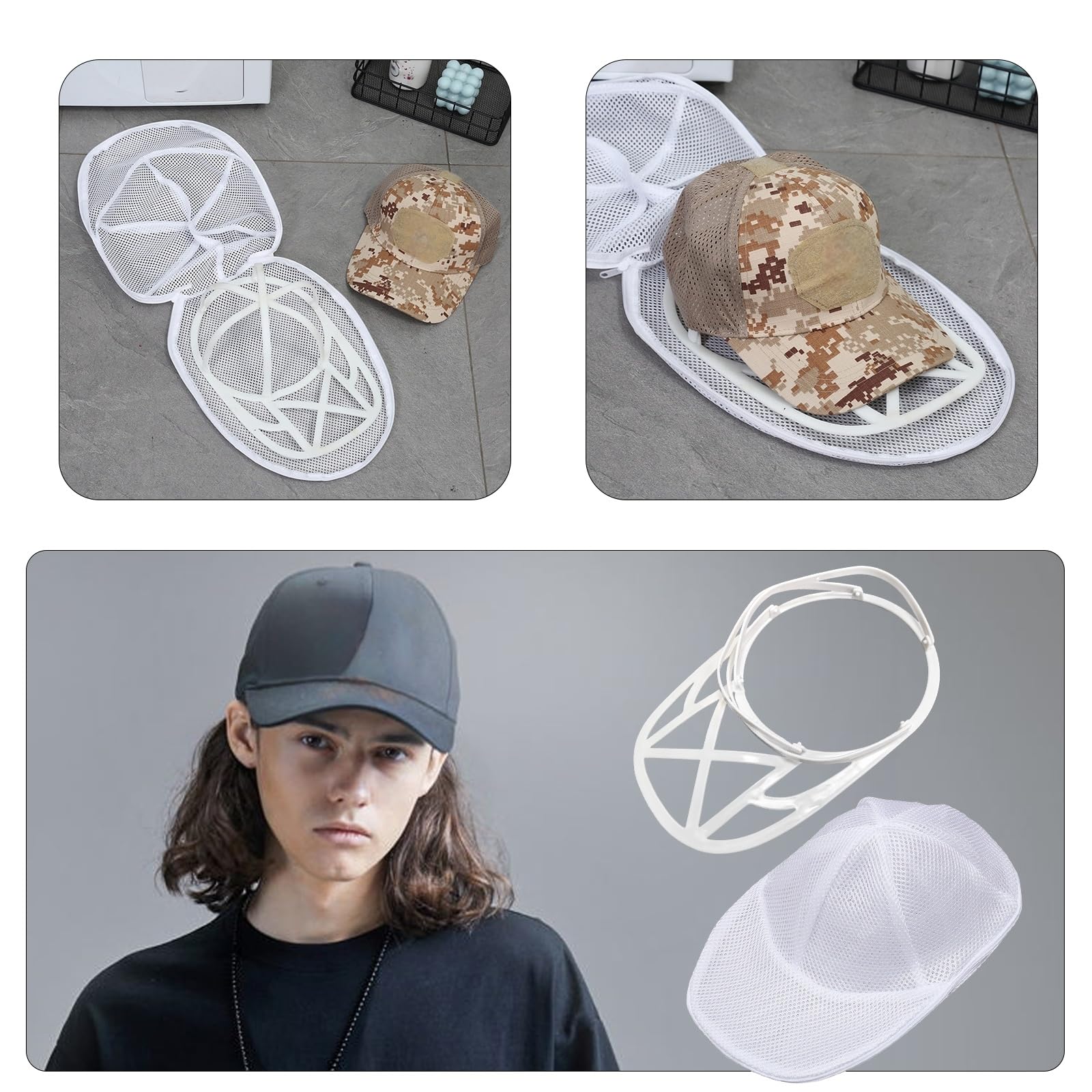 Rondella per Cappelli da Baseball, Supporto Pieghevole, Pulitore per Cappelli da Baseball per Lavatrice e Lavastoviglie Gabbia per la Pulizia