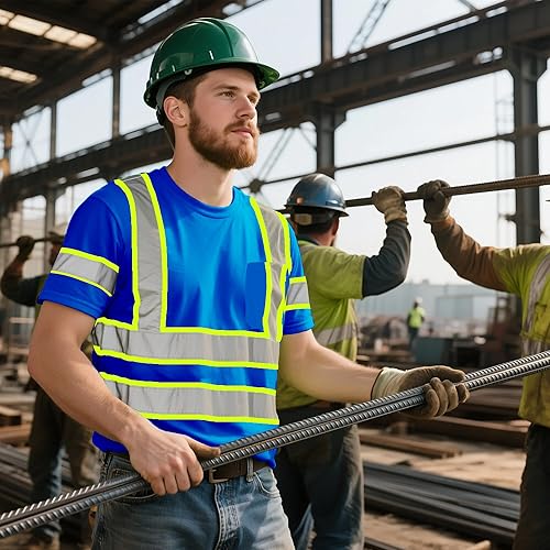 Miniatura 6 de ProtectX Camiseta de seguridad reflectante de manga corta de alta visibilidad, camisas de alta visibilidad transpirables resistentes para hombre,