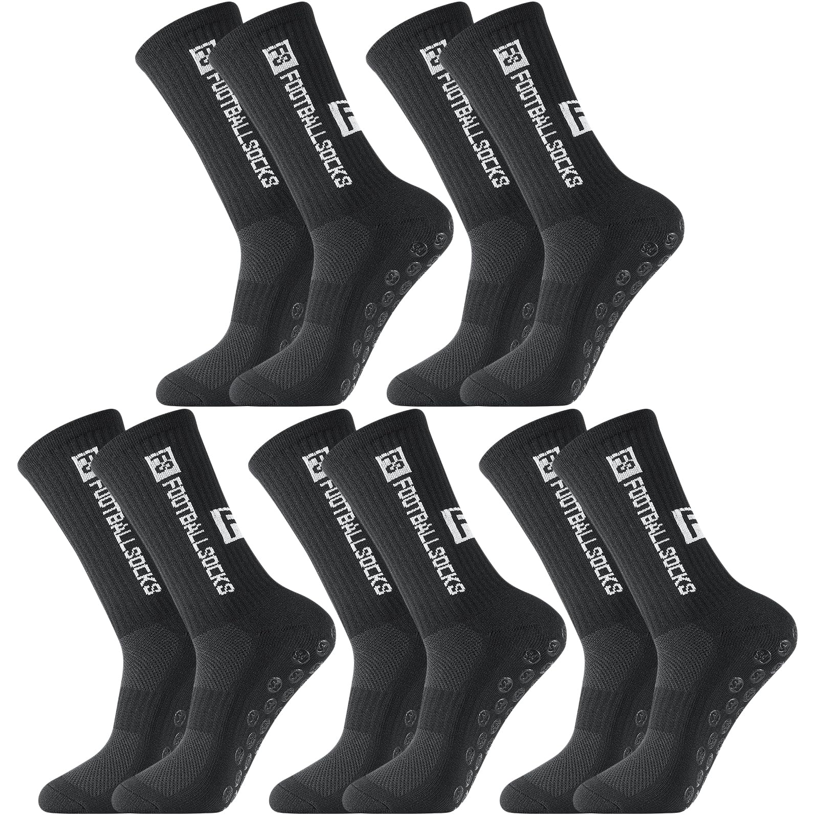 Apricitie 5 Paare Fußball Socken, 39-46 Fußballsocken Anti Rutsch Grip Fußball Socken Sportsocken für Herren Damen Fussball Basketball Laufen Schwarz