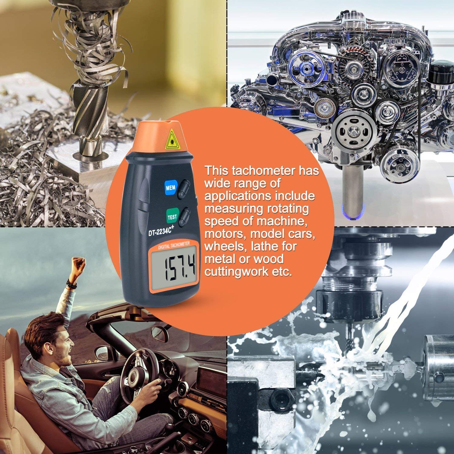 QUMOX Calibro di velocità del Motore del Tester del tachimetro di RPM del tachimetro della Foto dell'affissione a Cristalli liquidi del Contatto di Digital del Contatto