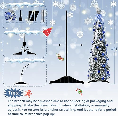 Miniatura 4 de Árbol de Navidad desplegable de 4 pies para decoración de interiores, mini árbol de Navidad preiluminado con 60 luces, árbol de Navidad artificial