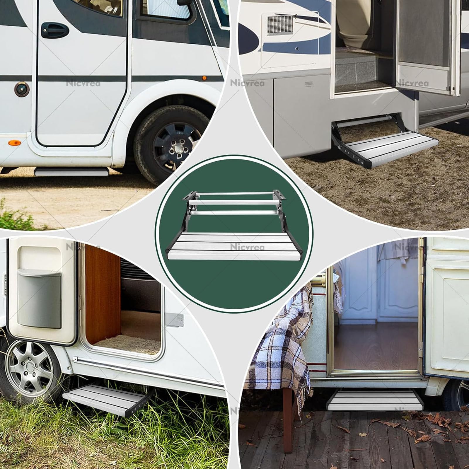 Escaleras retráctiles para caravana, escalón plegable de aluminio con diseño antideslizante, escalón extraíble para autocaravana, caravana, accesorio manual de 1 escalón