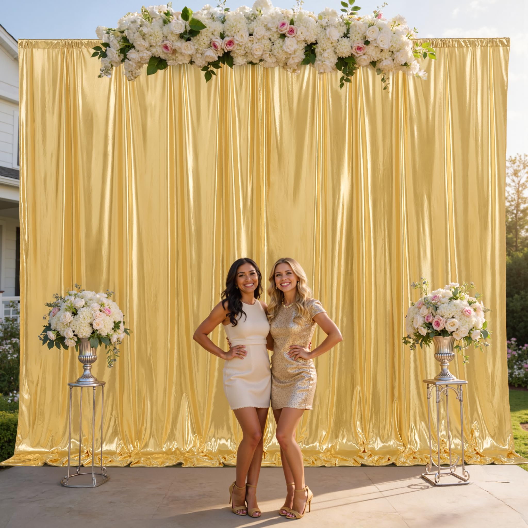 Photo 1 of Gold Shimmer Backdrop Curtains 10x10FT,Non Shedding Sequin Metallic Glitter Drapes,Shiny Smooth Sparkle Silky Photography Background for Parties Weddings Birthday Decorations,2 Panels 5x10FT Each