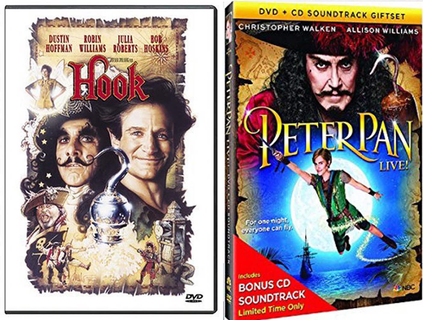 Peter Pan Live Special Edition Musical with Bonus Soundtrack Hook Robin Williams Fantasy Movie Bundle DVD set