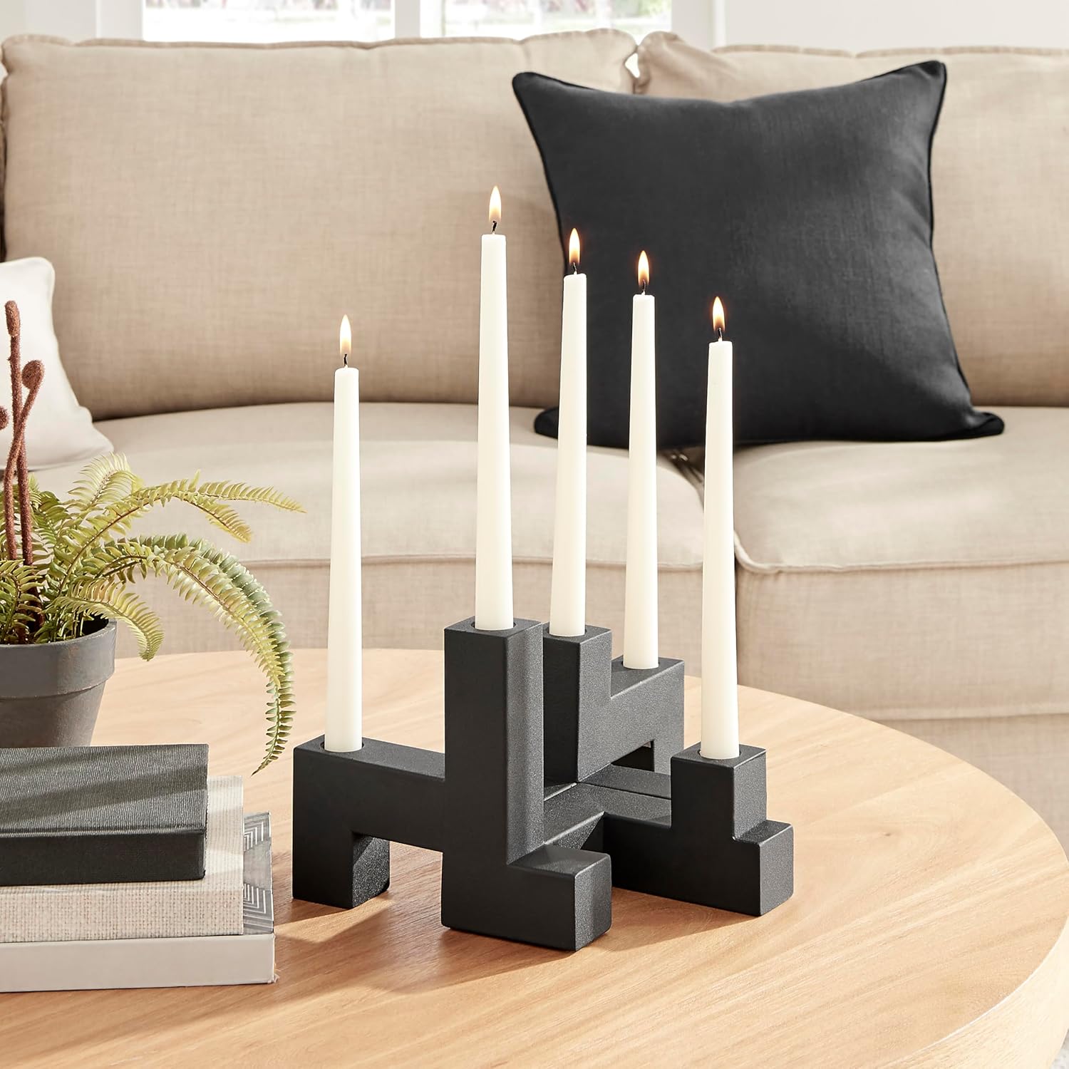 Danya B. Contemporary Black Metal 2-Piece Stacking Candelabra Taper Candle Holder Set