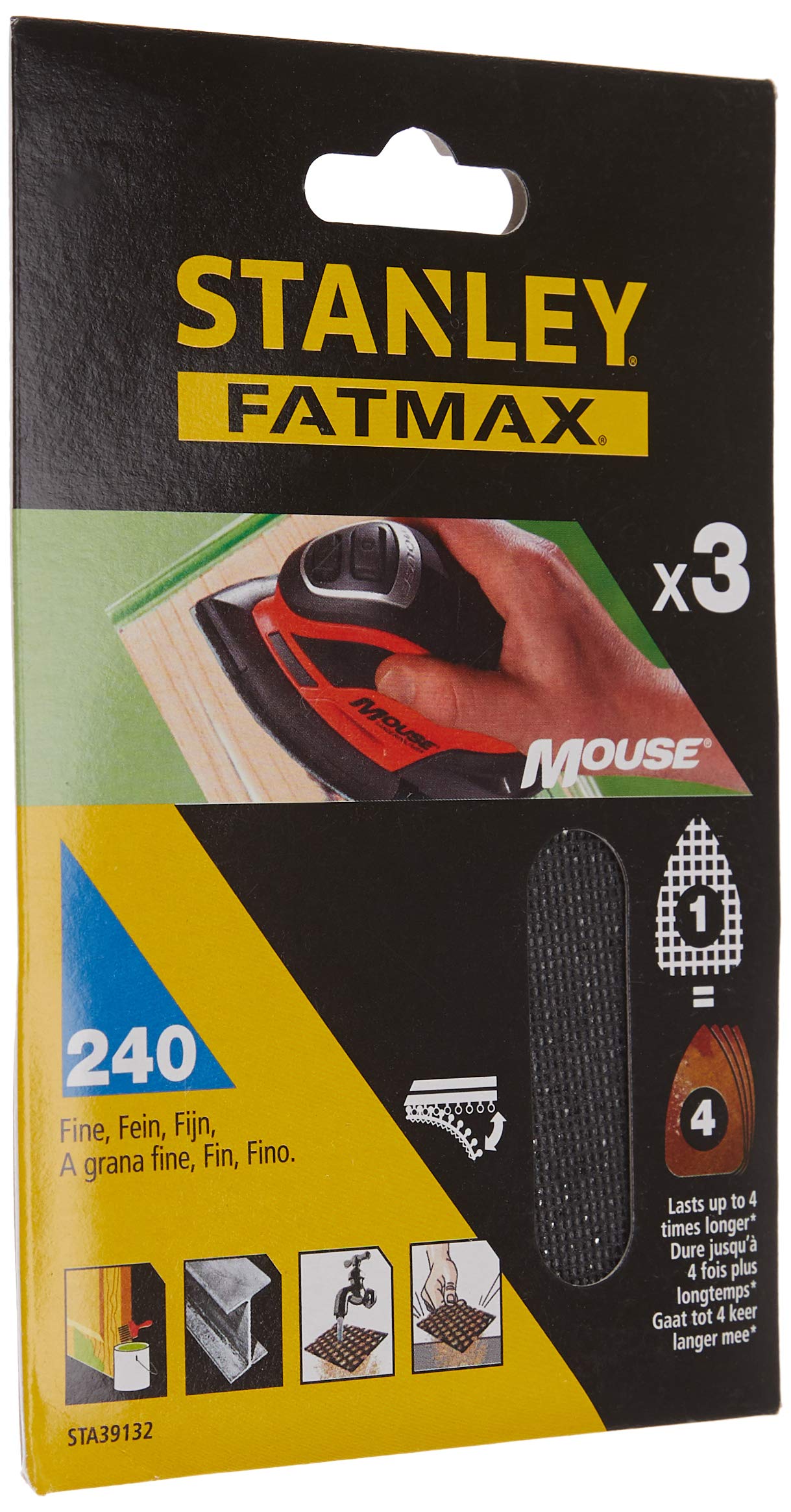 Stanley Fatmax Black/White 3 Hojas De Lija De Malla Para Mouse, Con Velcro. Grano 240