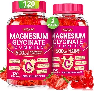 Magnesium Glycinate Gummies 600mg, Chewable Sugar Free Gummies with Magnesium Glycinate, Vitamin D, B6 and CoQ10 for Sleep, Relaxation, Brain and Muscle, 2 Pack