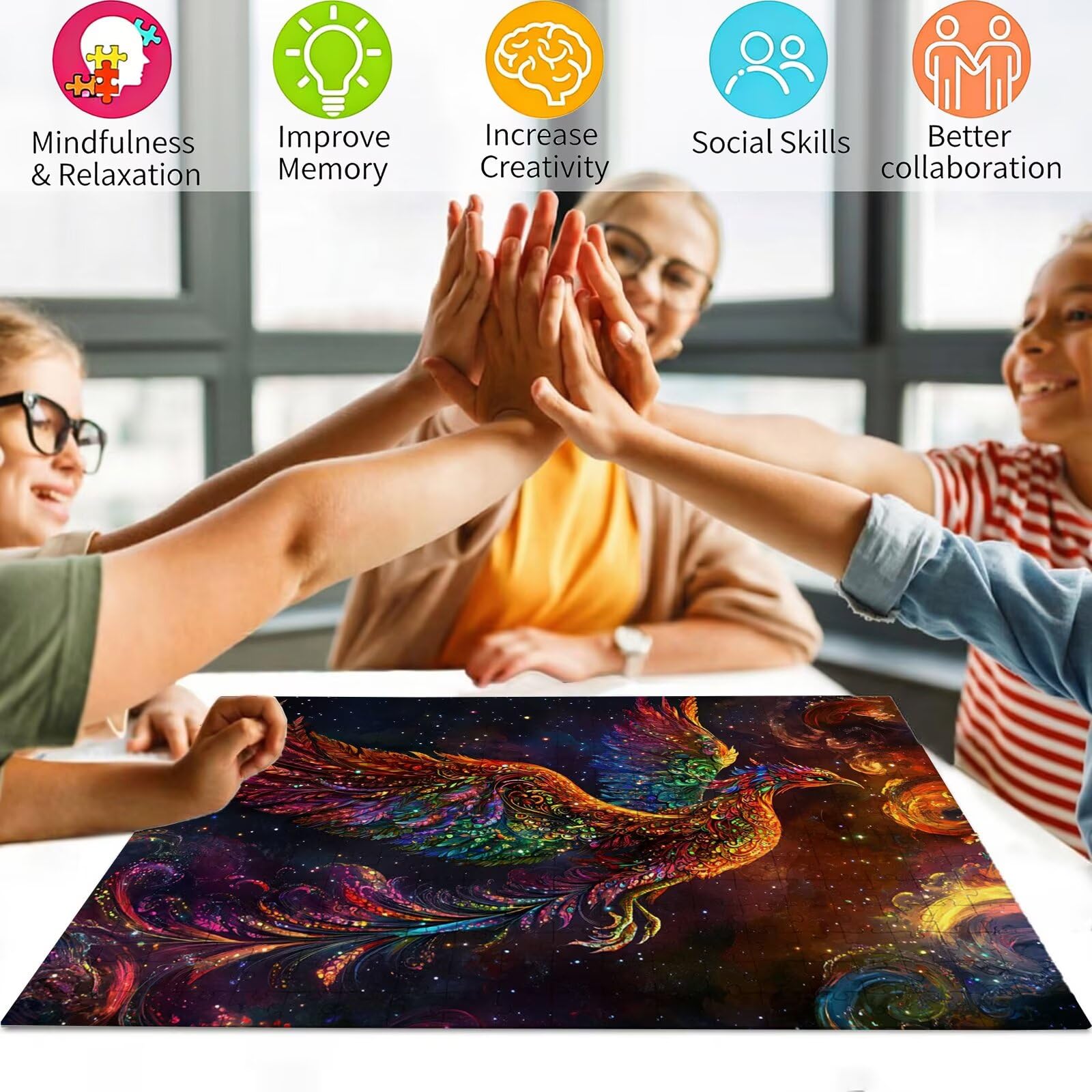Dream Puzzle 1500 elementów, trudne puzzle, drewniane puzzle dla całej rodziny, zestaw "zrób to sam", dla dorosłych, nadają się jako dekoracja ścienna i prezenty dla kobiet, temat: feniks 8p-577