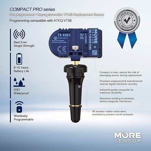 Miniatura 3 de MORESENSOR Compact PRO Series - Sensor de presión de neumáticos TPMS de 433 MHz | Preprogramado para modelos seleccionados de más de 30 marcas