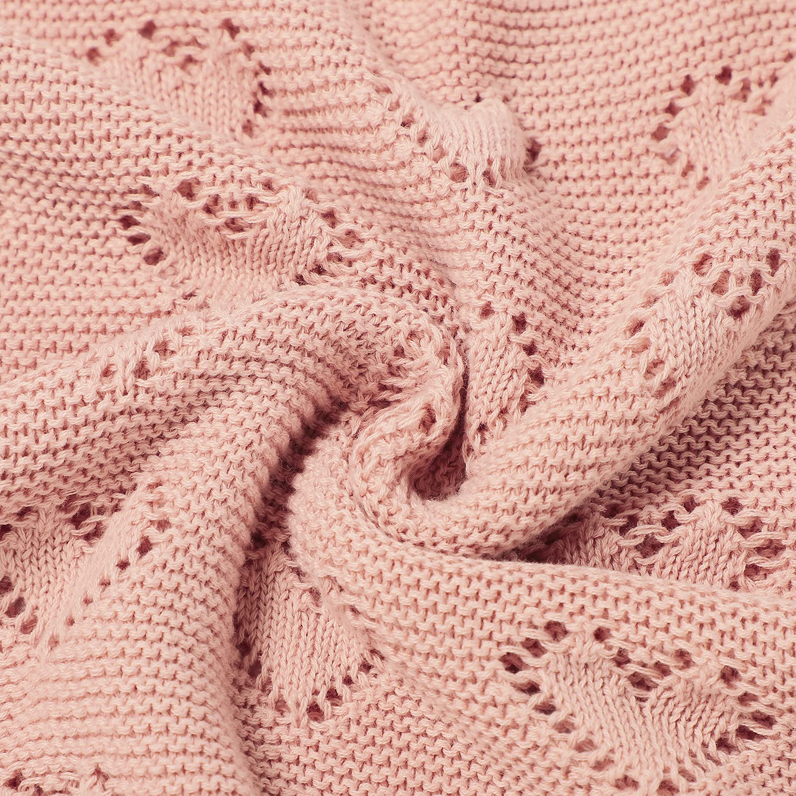 mimixiong Coperta per neonato lavorata a maglia 100% cotone, 100 x 80 cm (Rosa)