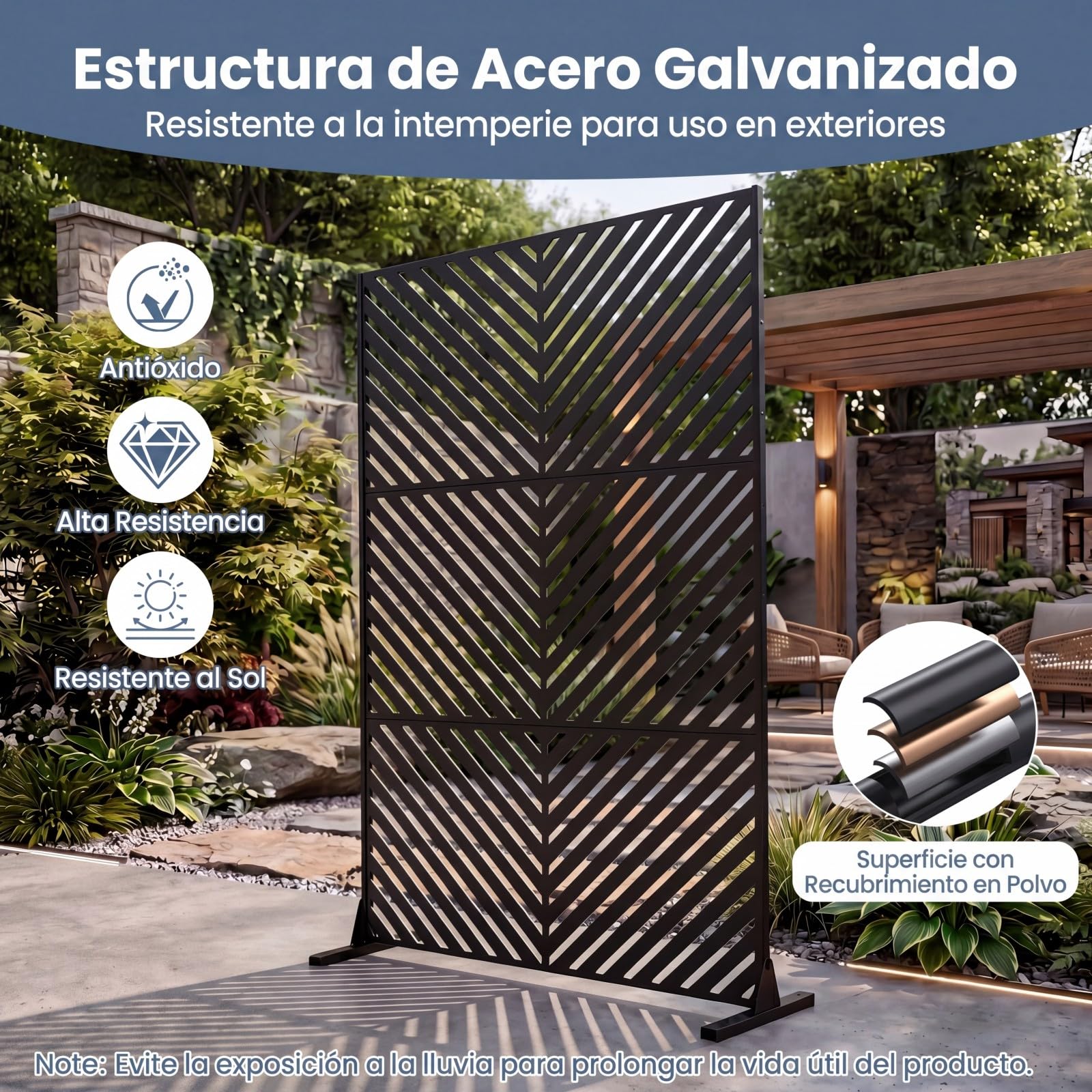 COSTWAY Mampara Biombo de Metal Galvanizado, 121 x 40 x 183 cm (Rayas) | Pantalla de Privacidad Exterior con Base de Soporte, Separador de Ambientes Independiente para Patio Jardín Terraza Piscina