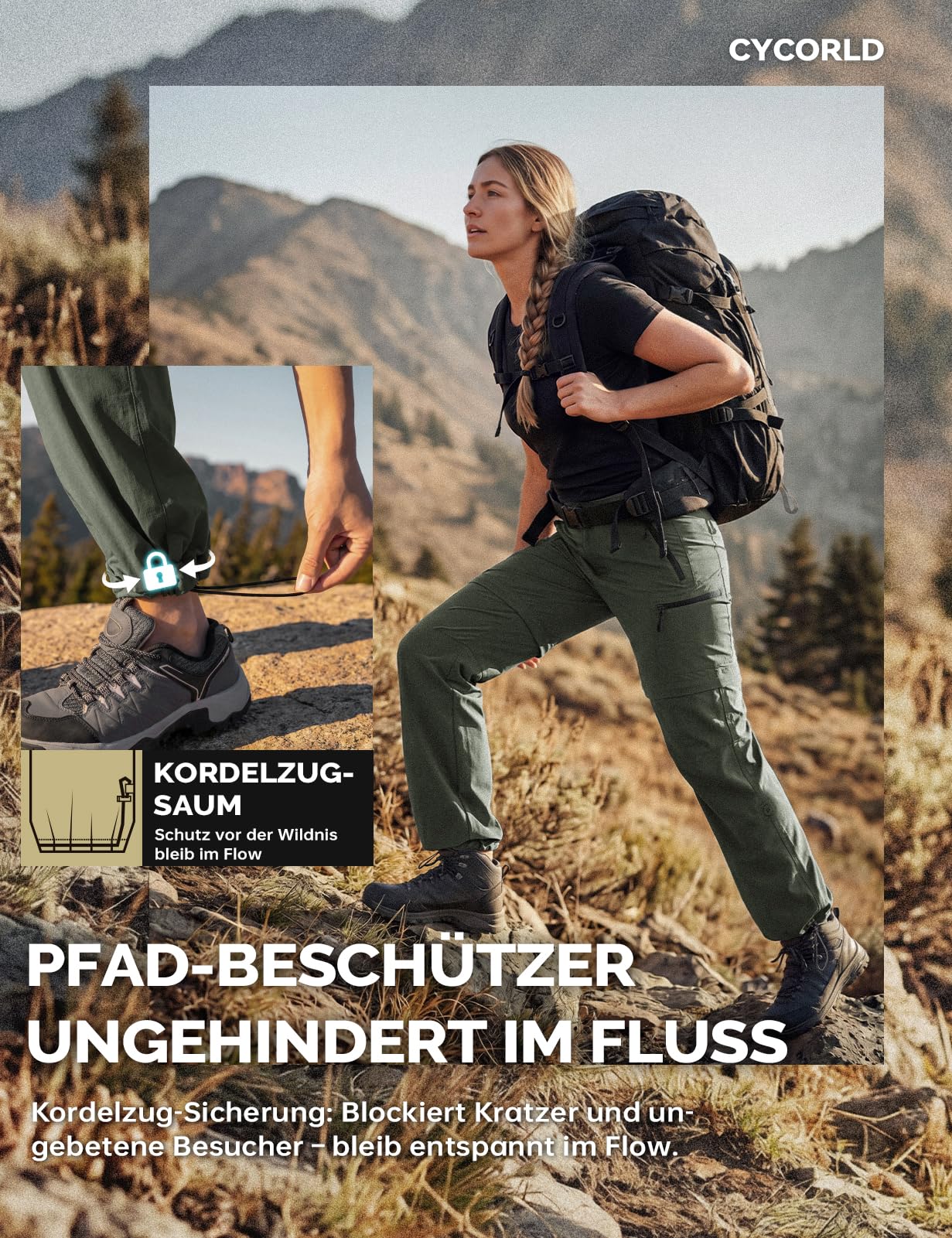 Cycorld Pantaloni Cargo Escursionismo Donna Zip off Impermeabile Pantaloni Passeggiata Leggero Quick Dry Convertibile Stretch Outdoor Casual con 5 Tasche(Verde Militare, L)