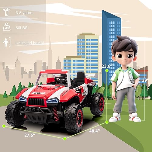Miniatura 7 de Vehículo de juguete de 24 V para niños grandes, 2WD 4 ruedas eléctrico todoterreno UTV camiones con 2 plazas, luces LED y control remoto para padres