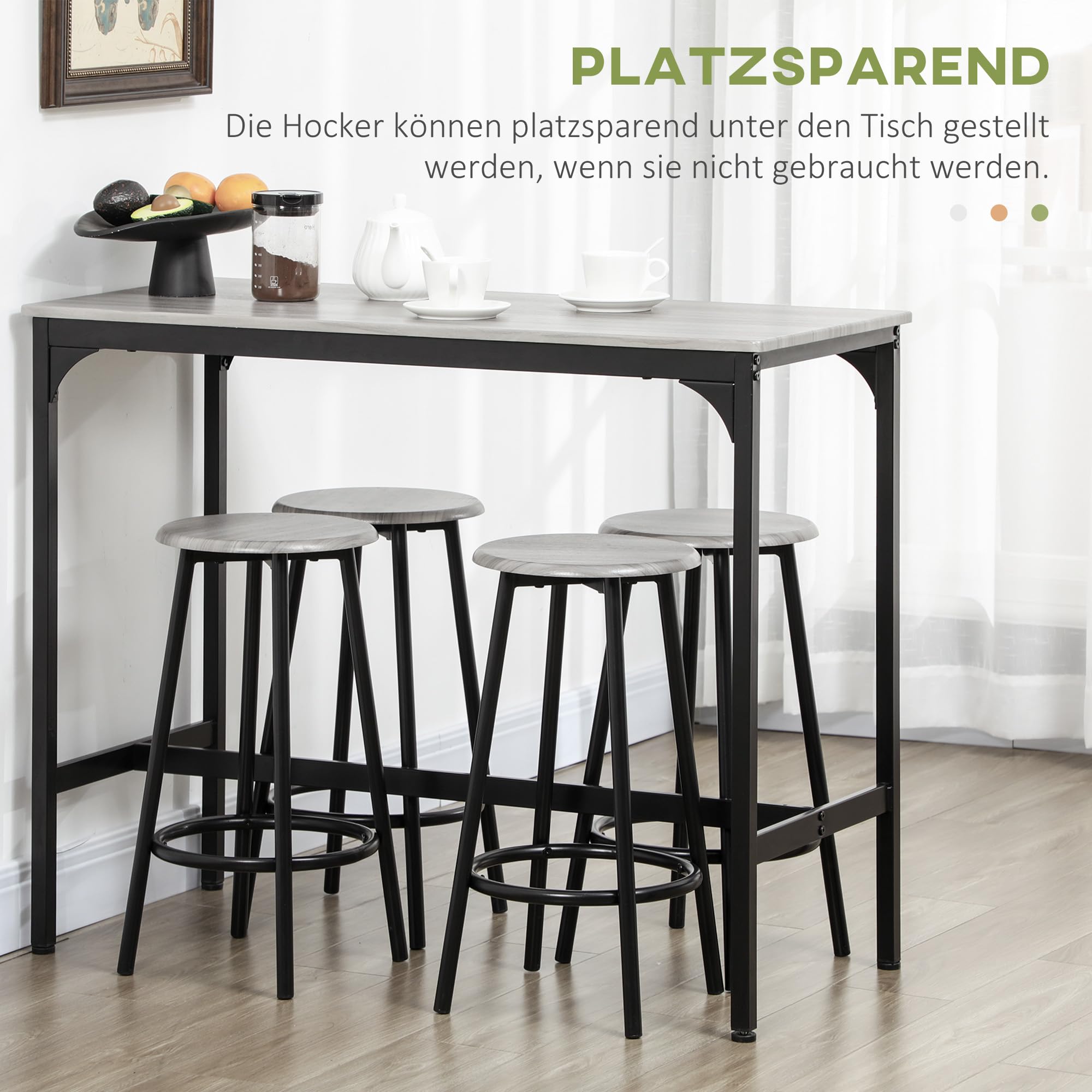 HOMCOM Bartisch Set Bartisch mit Barhocker-Set Esstisch mit 4 Barhocker Küchentisch für Esszimmer, Küche, Grau