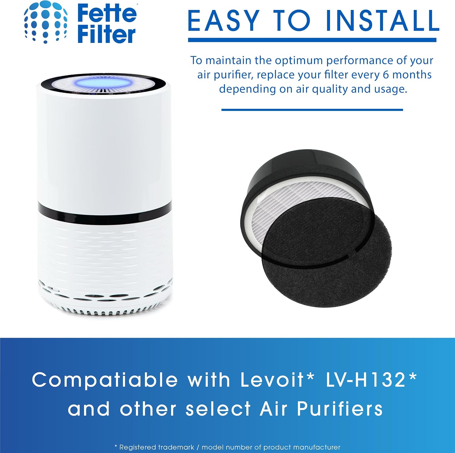 LV-H132-RF Premium H13 True HEPA Replacement Filter Compatible with Levoit Air Purifier LV-H132 Also Compatible with other select Air Purifiers see listing for details Pack of 3
