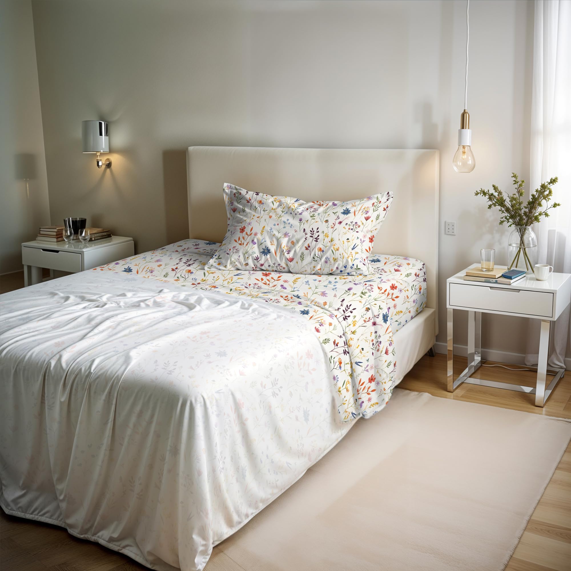 River Cotton Single Bed Sheet Set, Made in Italy – Complete Bed Set, Fitted Sheet, Top Sheet 90 x 200 cm and Pillowcase with Inner Flap (Single, Time)