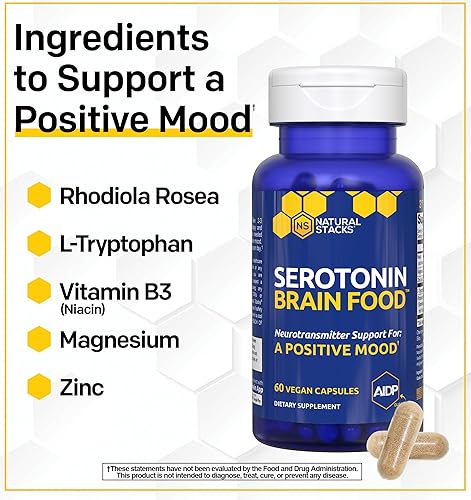 Miniatura 5 de Serotonin Brain Food - 1250 mg de L-triptófano y 400 mg de Rhodiola Rosea Suplemento - Suplemento de apoyo del estado de ánimo para aliviar el