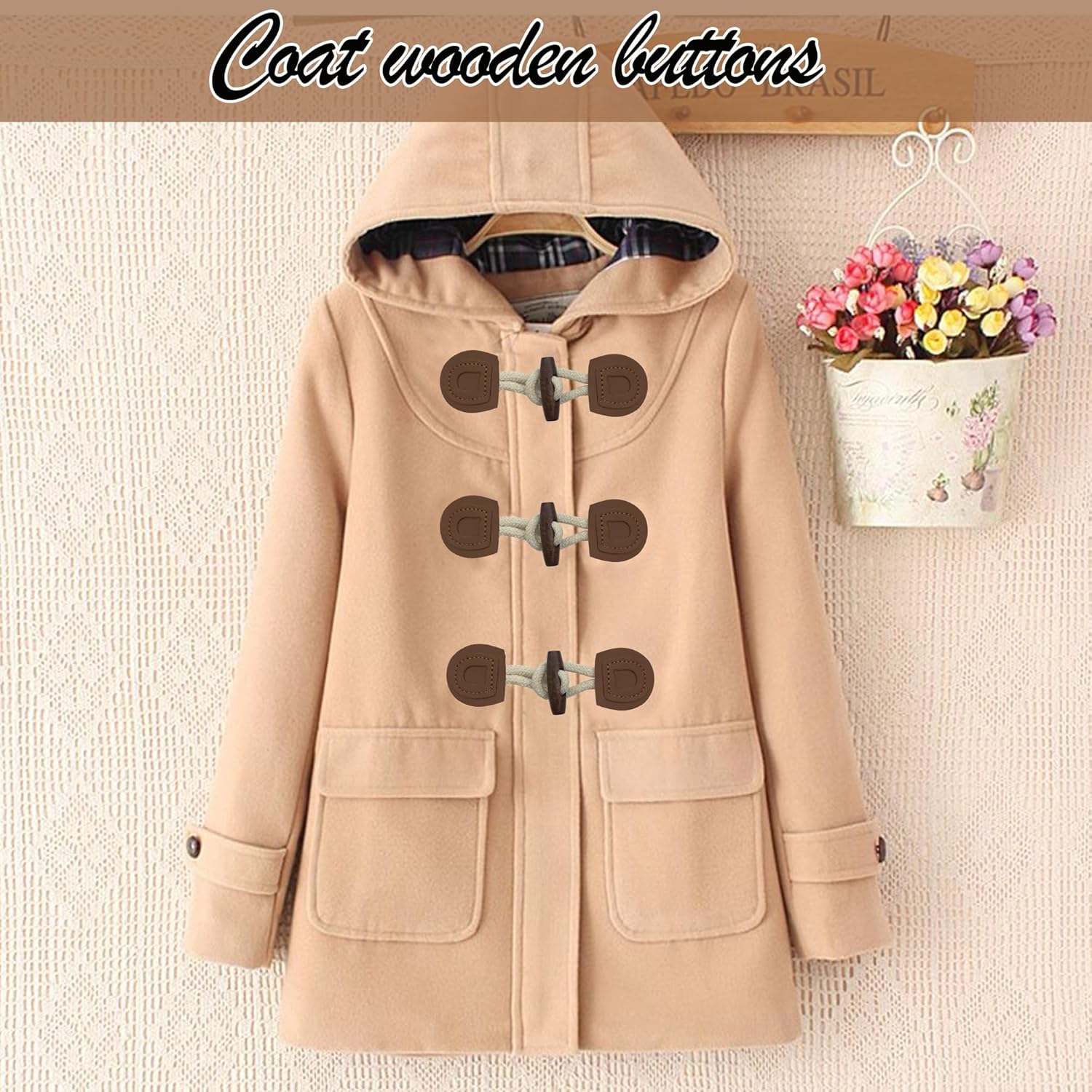 DHER 4 Pairs Toggle Buttons Closure Wooden Buttons Coat Buttons Sweater Trench Buttons Wooden Buttons Coat Buttons Versatile Buttons Fashion Top Decorative Buttons Buttons (B)