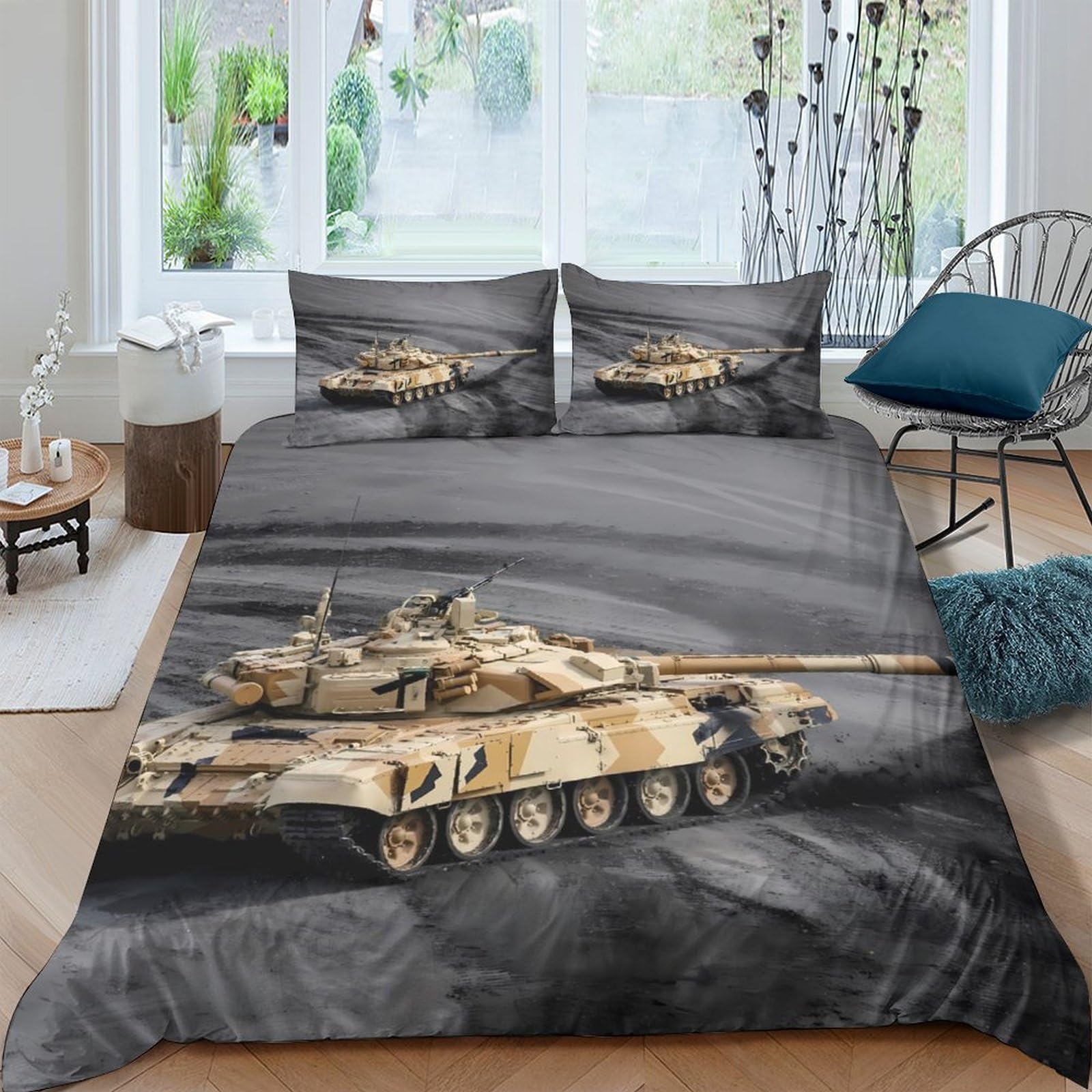 Ctjqhvkz Style-8 3D Printed Military Tank Fitted Sheet Microfiber Soft Anti-Slip Brown Camouflage Bed Cover For Bedroom Dorm Mattress Decor Single（135X200cm）