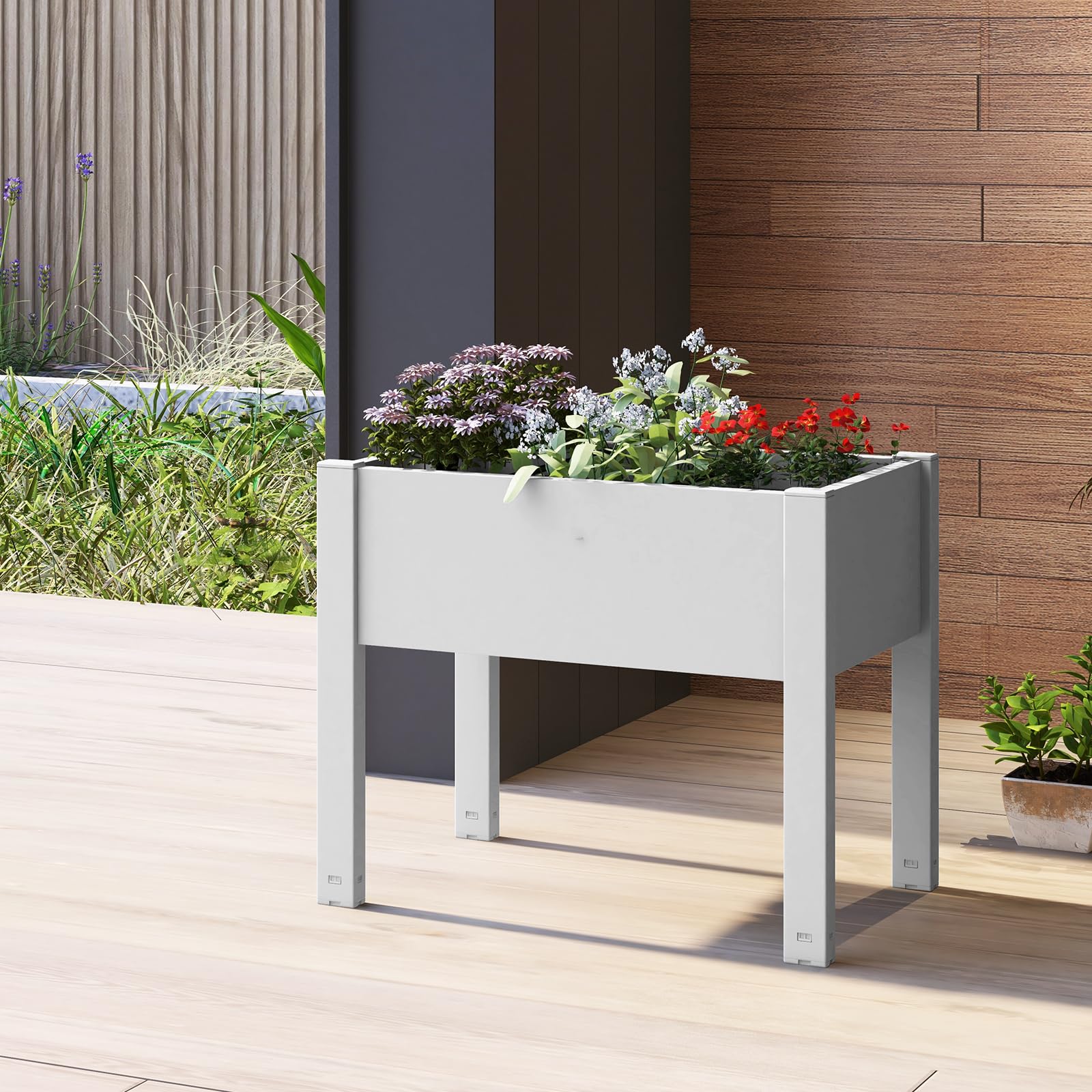 HOMASIS Orto Rialzato da Esterno in PP, Fioriera Rialzata da Esterno con Sistema di Irrigazione Automatico, Aiuola Rialzata per Piante con Capacità di 53L, 76 x 45 x 61 cm (Grigio)
