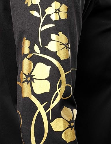 Miniatura 6 de ZEROYAA Camisas de vestir de manga larga con botones y diseño brillante para hombre