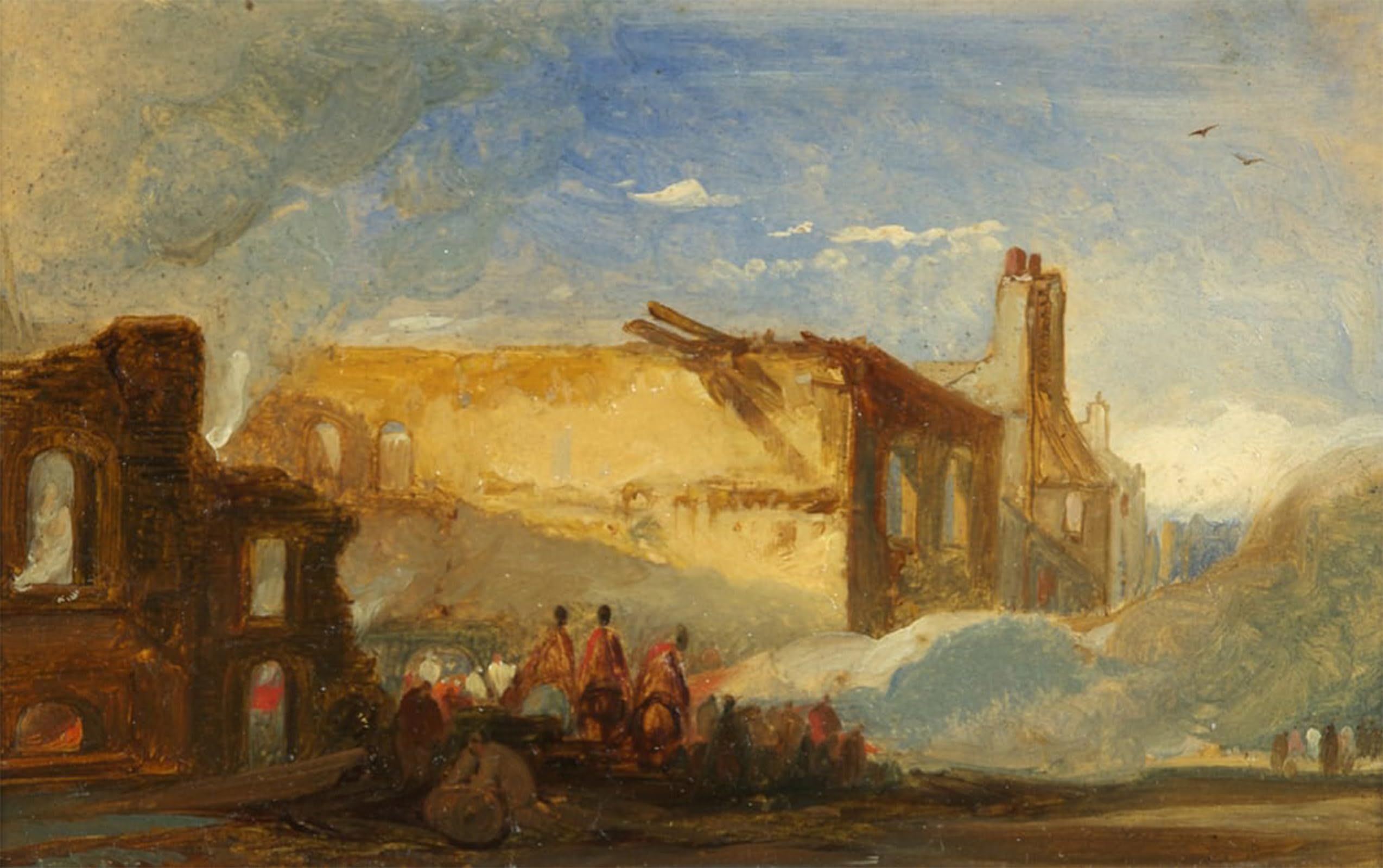 HRJUBWREE Classic Canvas Picture Art Canvas Print Modern Oil Painting Bristol Riots Ruins of Warehouses Instreet with Mounted Troops by William Muller Artwork on Wall for Home Decor 60x90cm