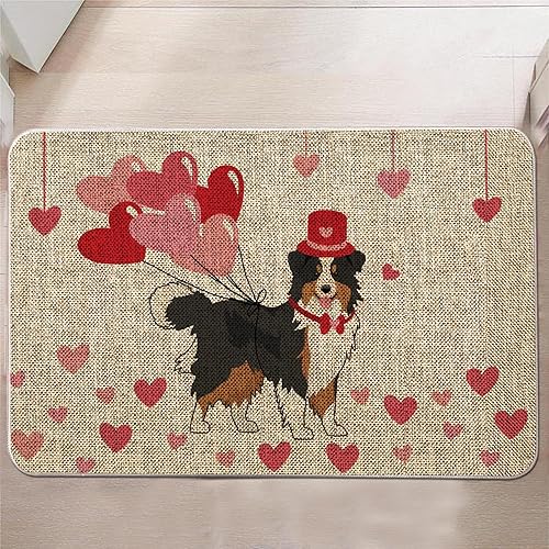 Miniatura 2 de Tapete para puerta del día de San Valentín, perro pastor australiano, tapete de bienvenida con corazones de amor, alfombra de entrada de granja,