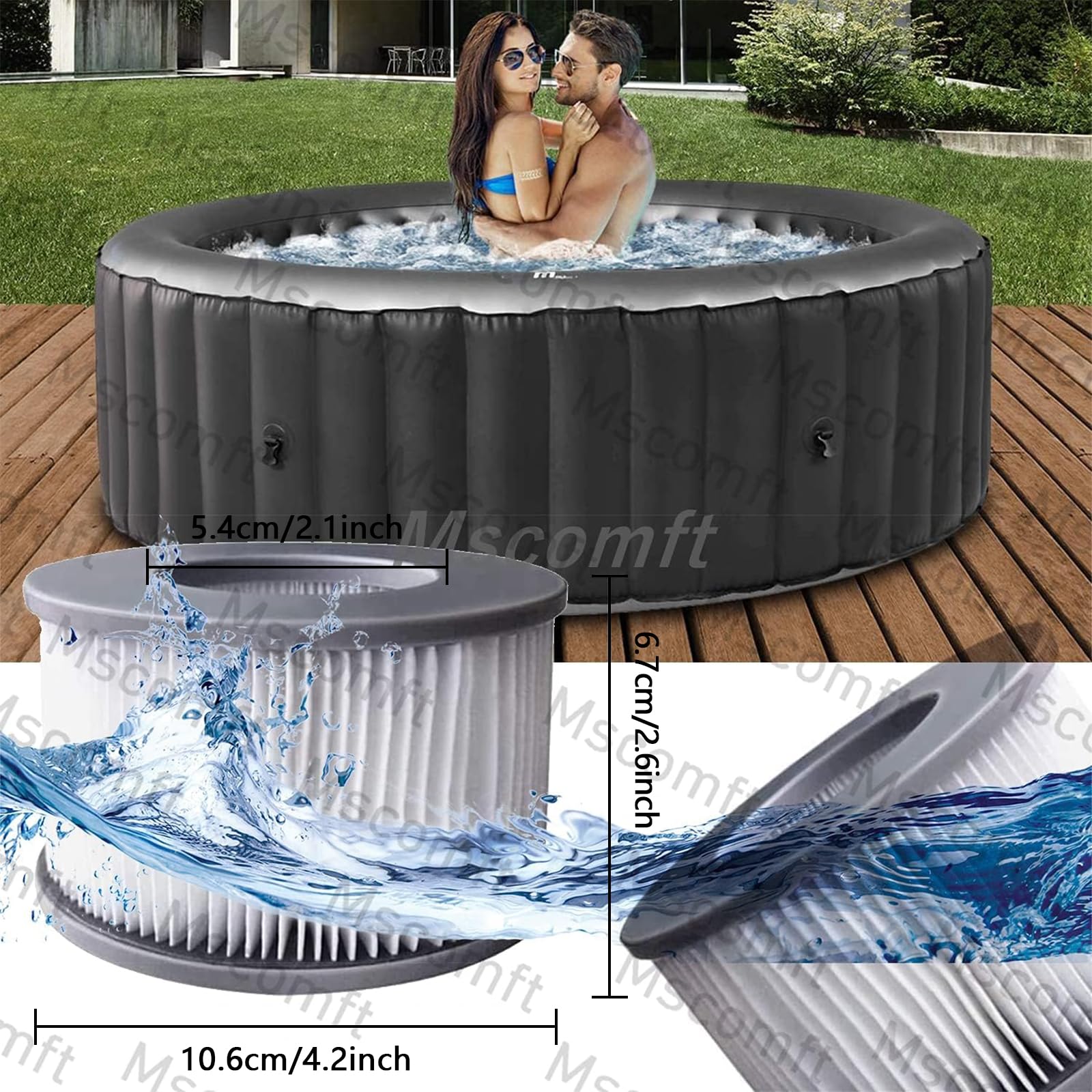 Whirlpoal zubehör für MSPA Whirlpoal Ersatz Filter Filterkartusche Doppelpack für aufblasbare Pools,Filter Cartridge für Filter für Whirlpoal (Wasserfilter Modell ab 2020) (6pcs)