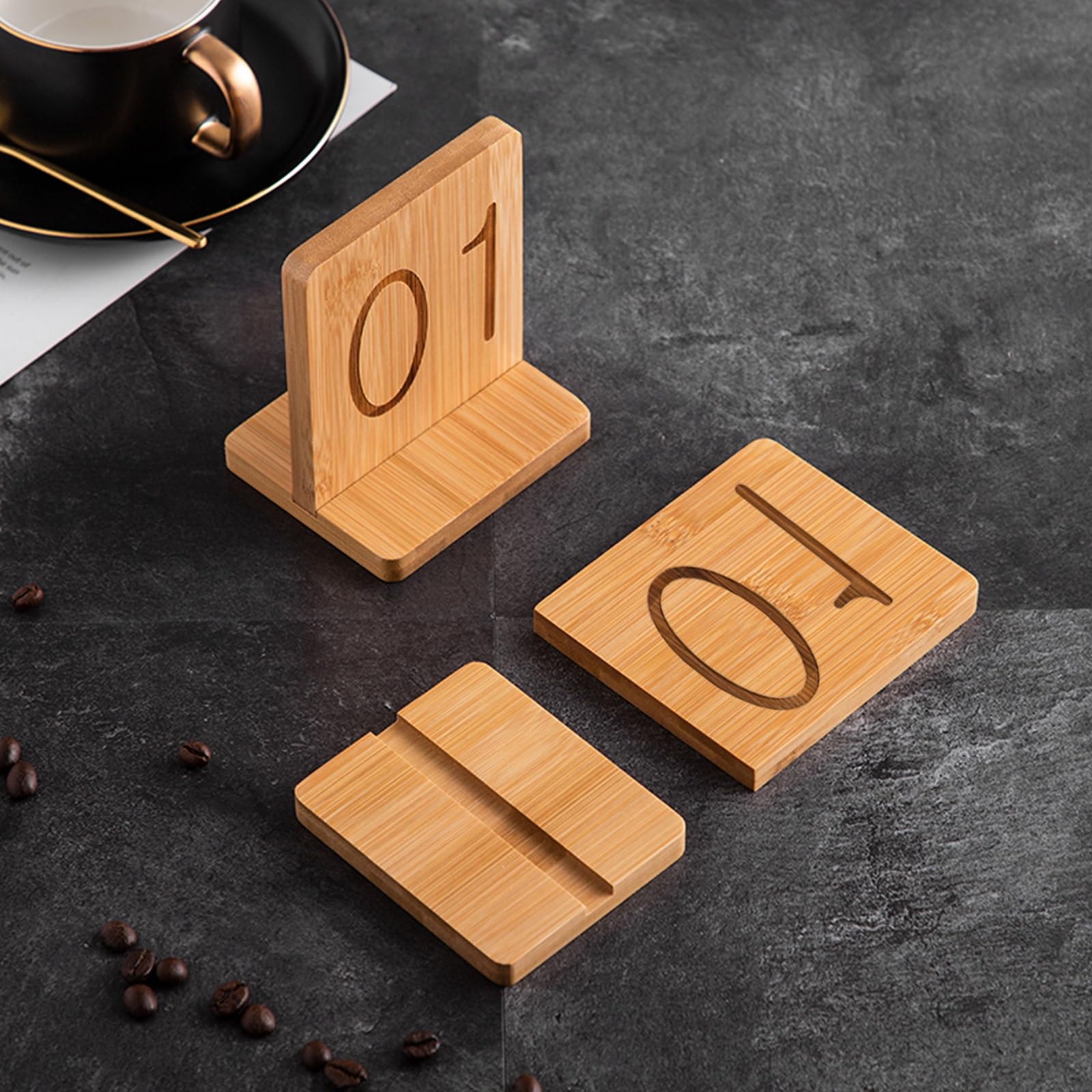 Números de mesa de madera del 1 al 50 para bodas, señalización de doble cara con base para recepción, banquetes, fiestas y cafeterías, tarjetas de centro de mesa